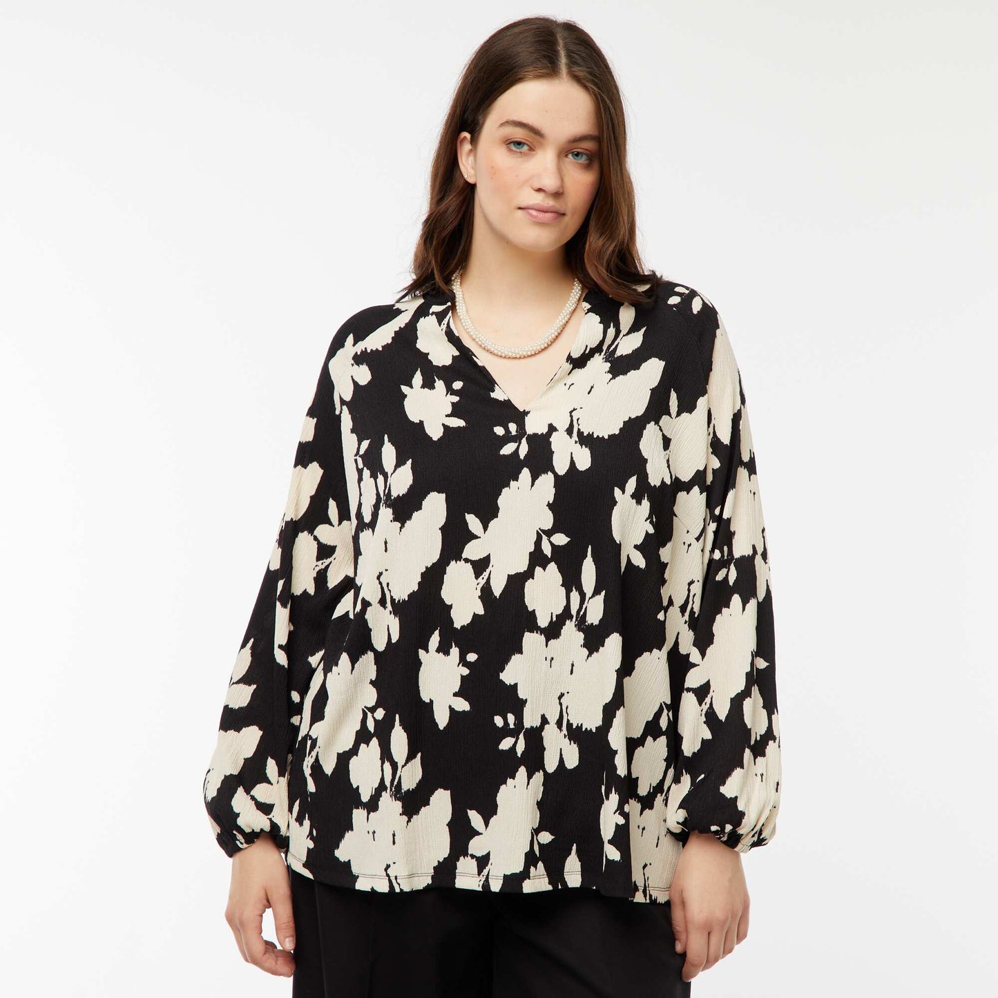 Blouse légère à manches longues et à motif NOIR