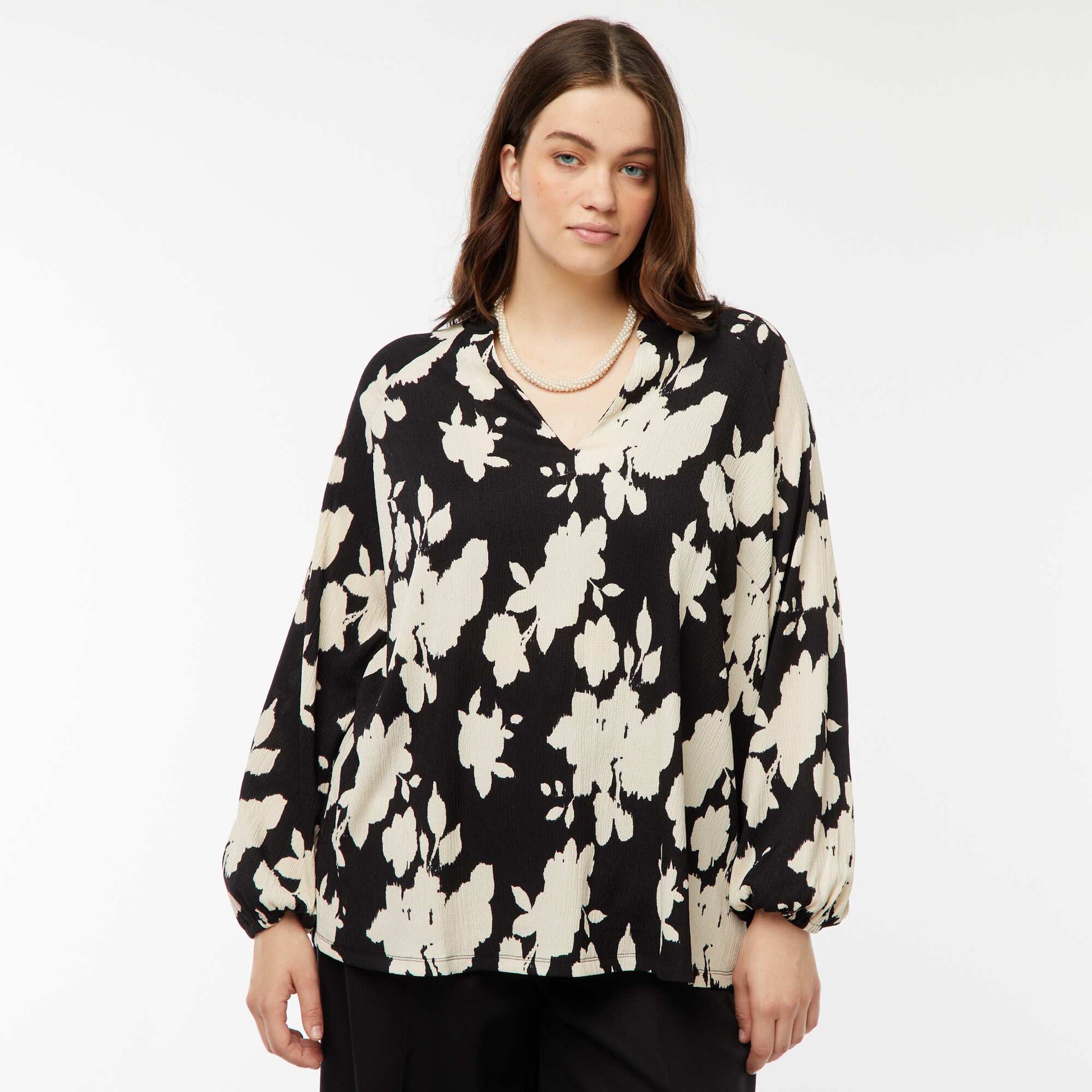Blouse légère à manches longues et à motif NOIR