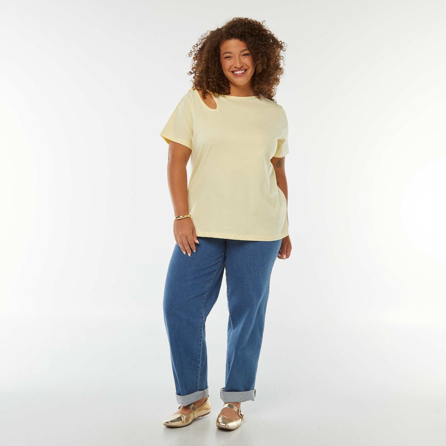 T-shirt uni avec fente ajourée avec effet twxité JAUNE