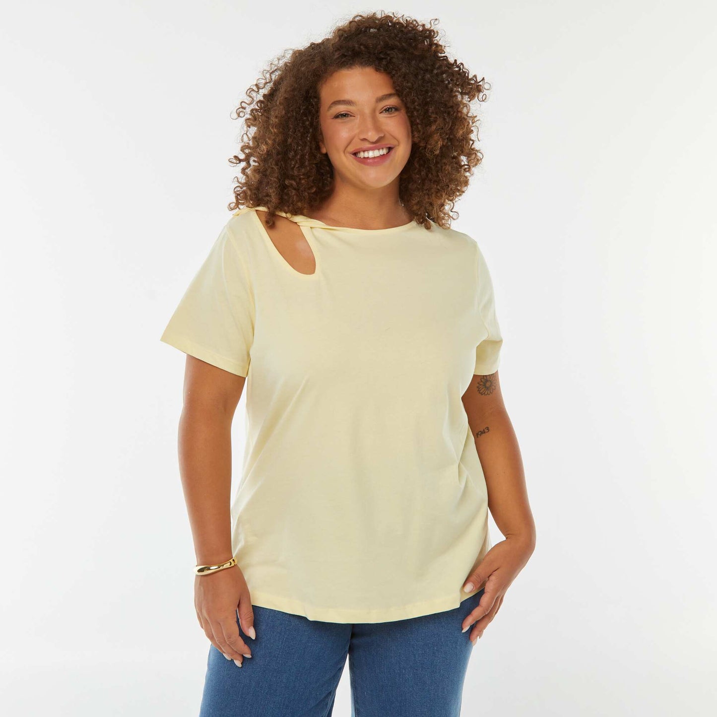 T-shirt uni avec fente ajourée avec effet twxité JAUNE