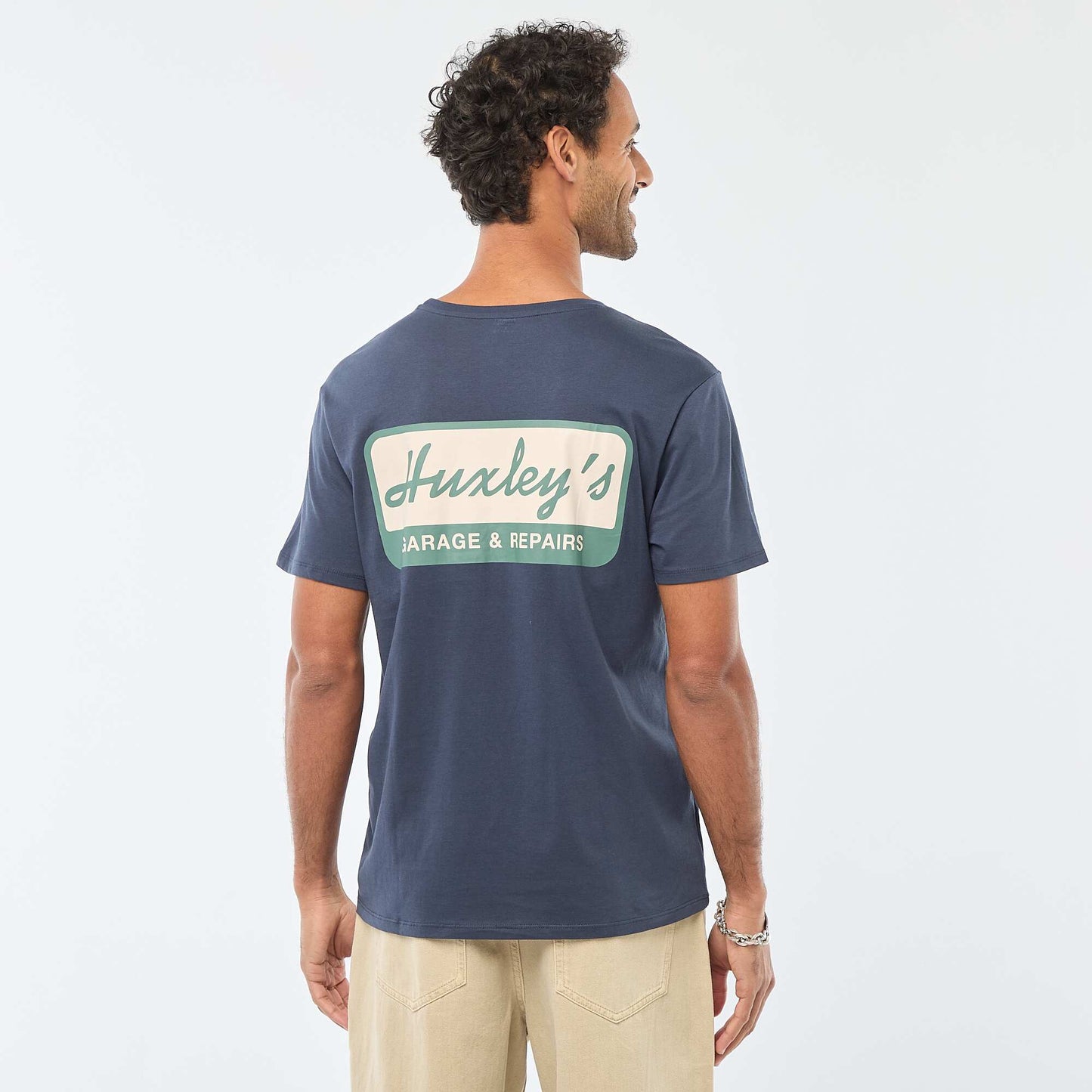 T-shirt à col rond et manches courtes imprimé BLEU