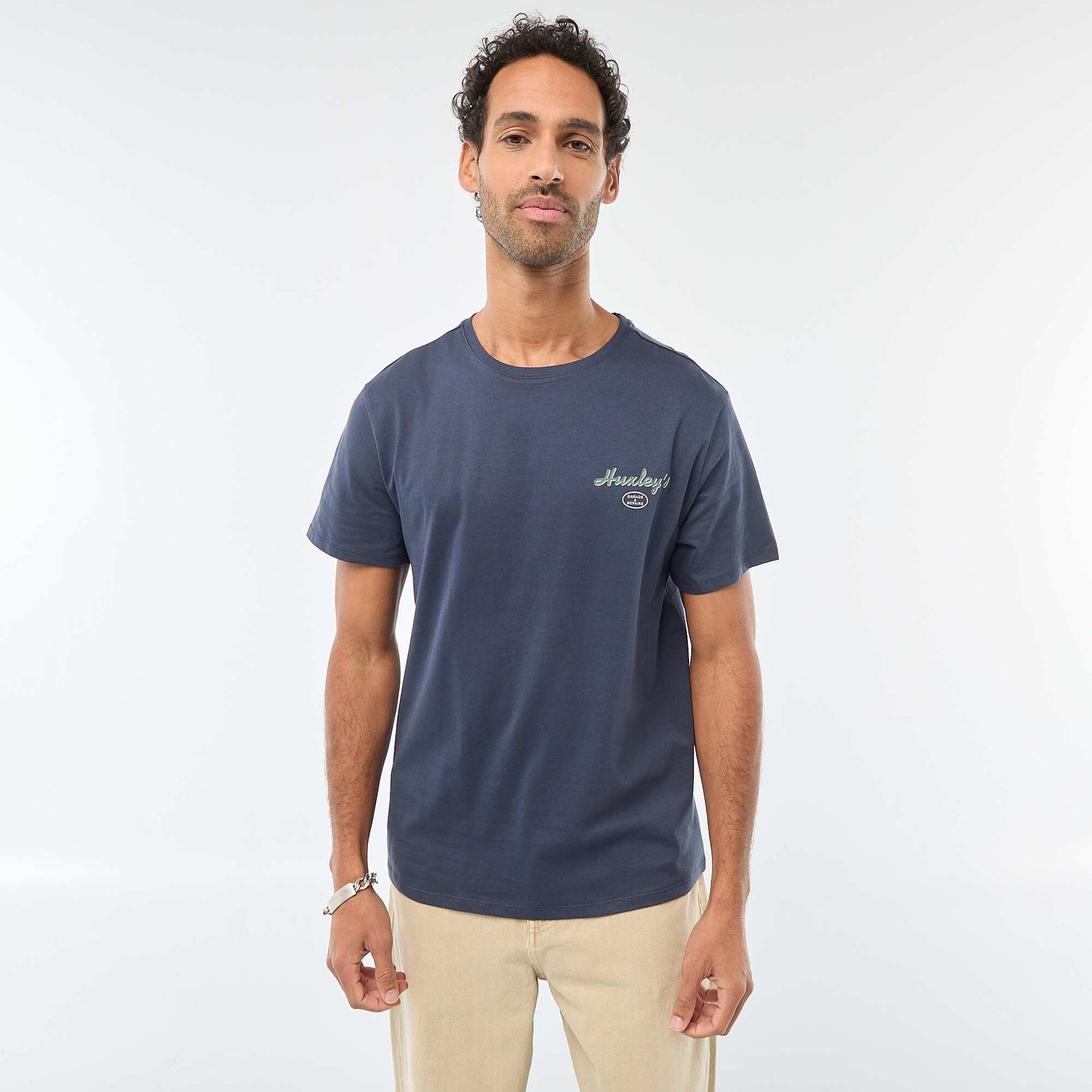 T-shirt à col rond et manches courtes imprimé BLEU