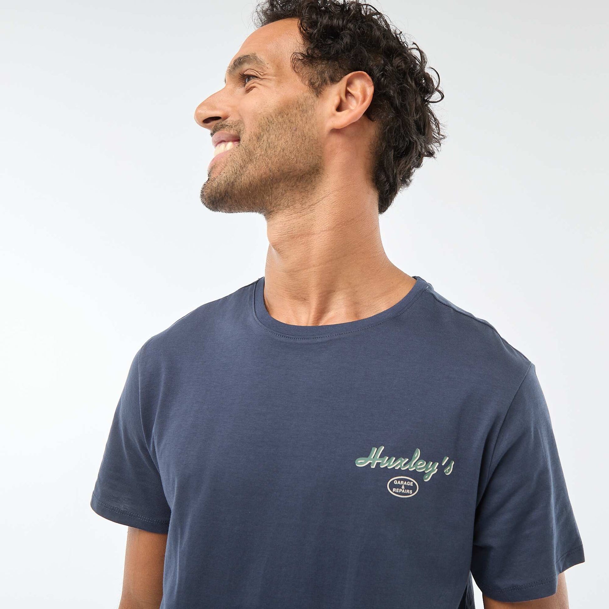 T-shirt à col rond et manches courtes imprimé BLEU