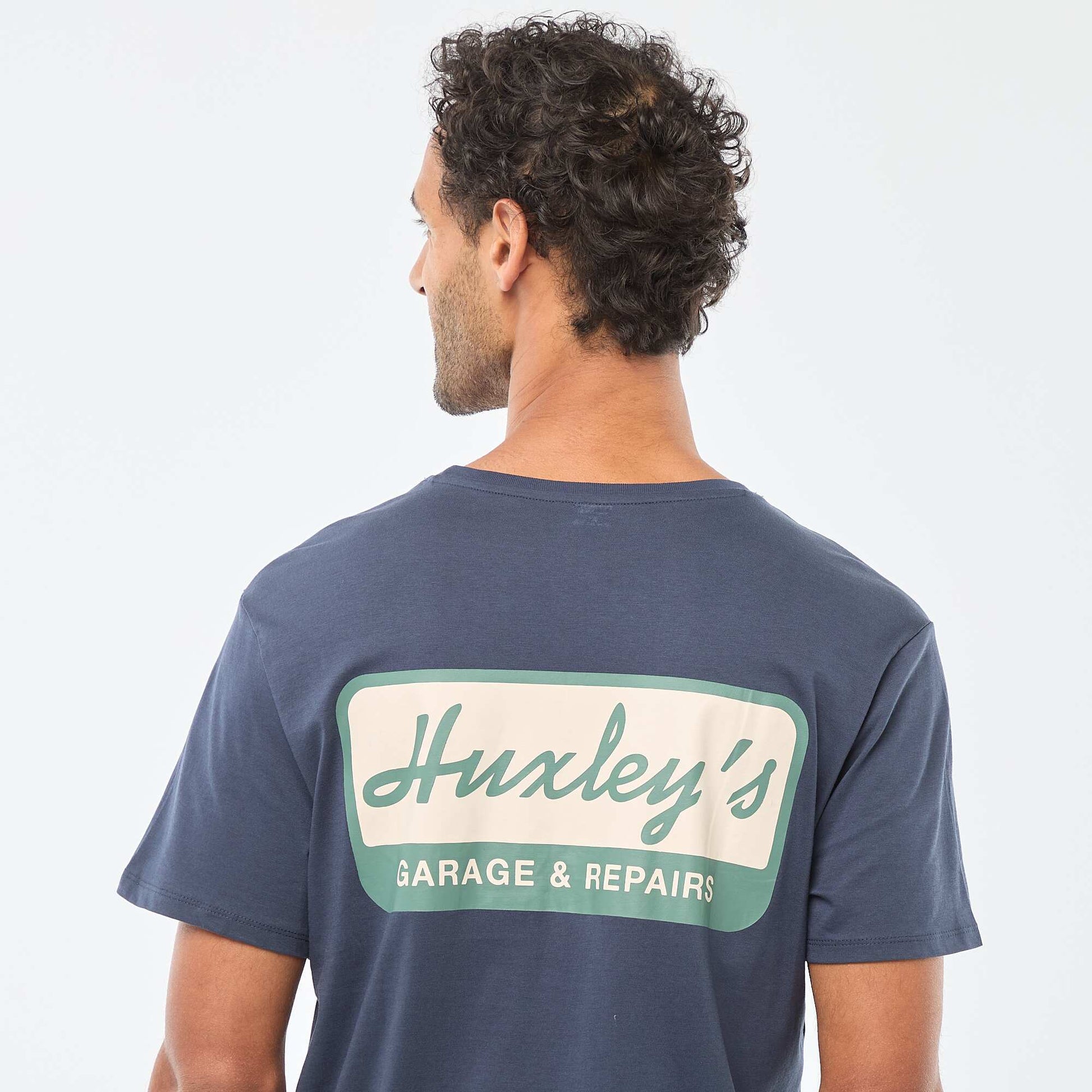 T-shirt à col rond et manches courtes imprimé BLEU