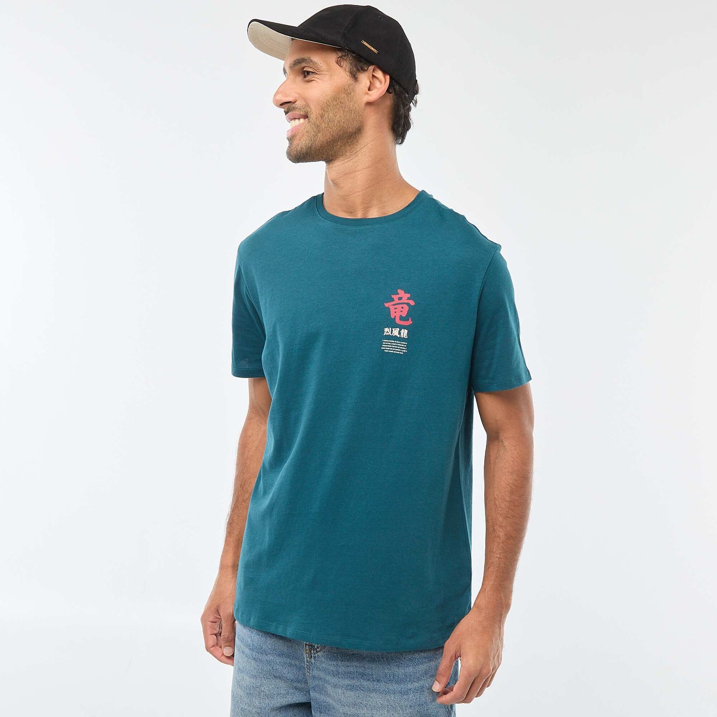 T-shirt à col rond et manches courtes imprimé BLEU