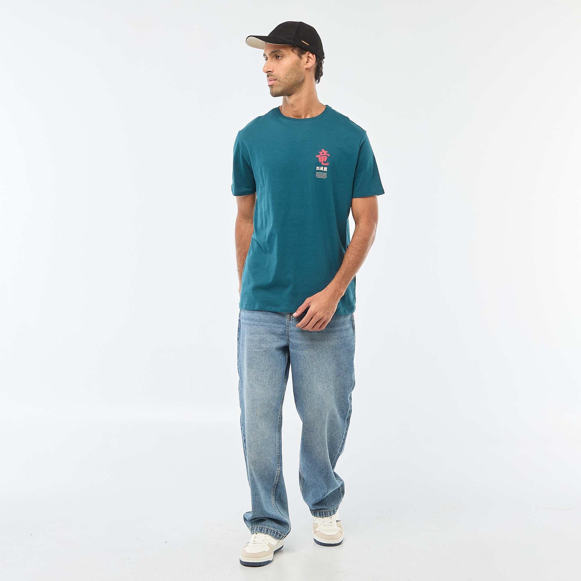 T-shirt à col rond et manches courtes imprimé BLEU