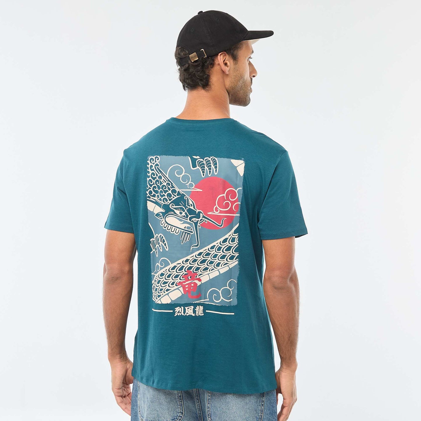 T-shirt à col rond et manches courtes imprimé BLEU