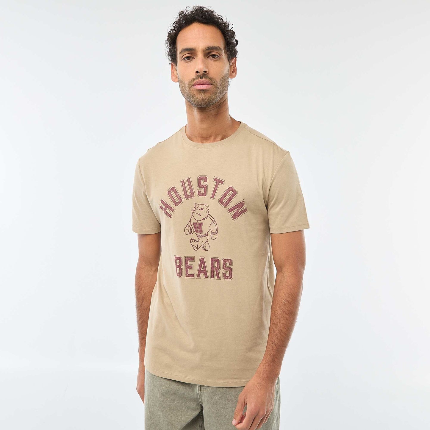 T-shirt à col rond et manches courtes imprimé BEIGE