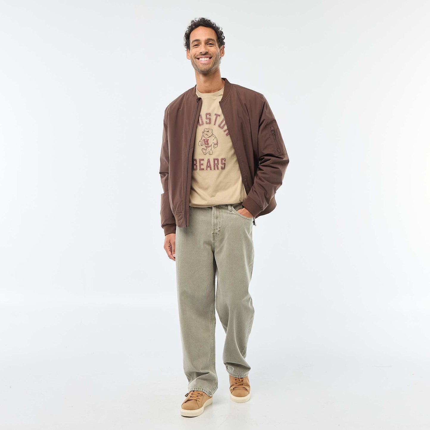 T-shirt à col rond et manches courtes imprimé BEIGE