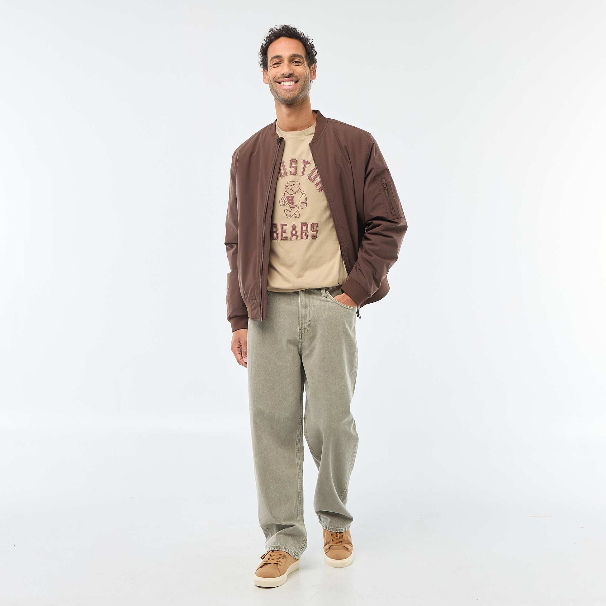 T-shirt à col rond et manches courtes imprimé BEIGE