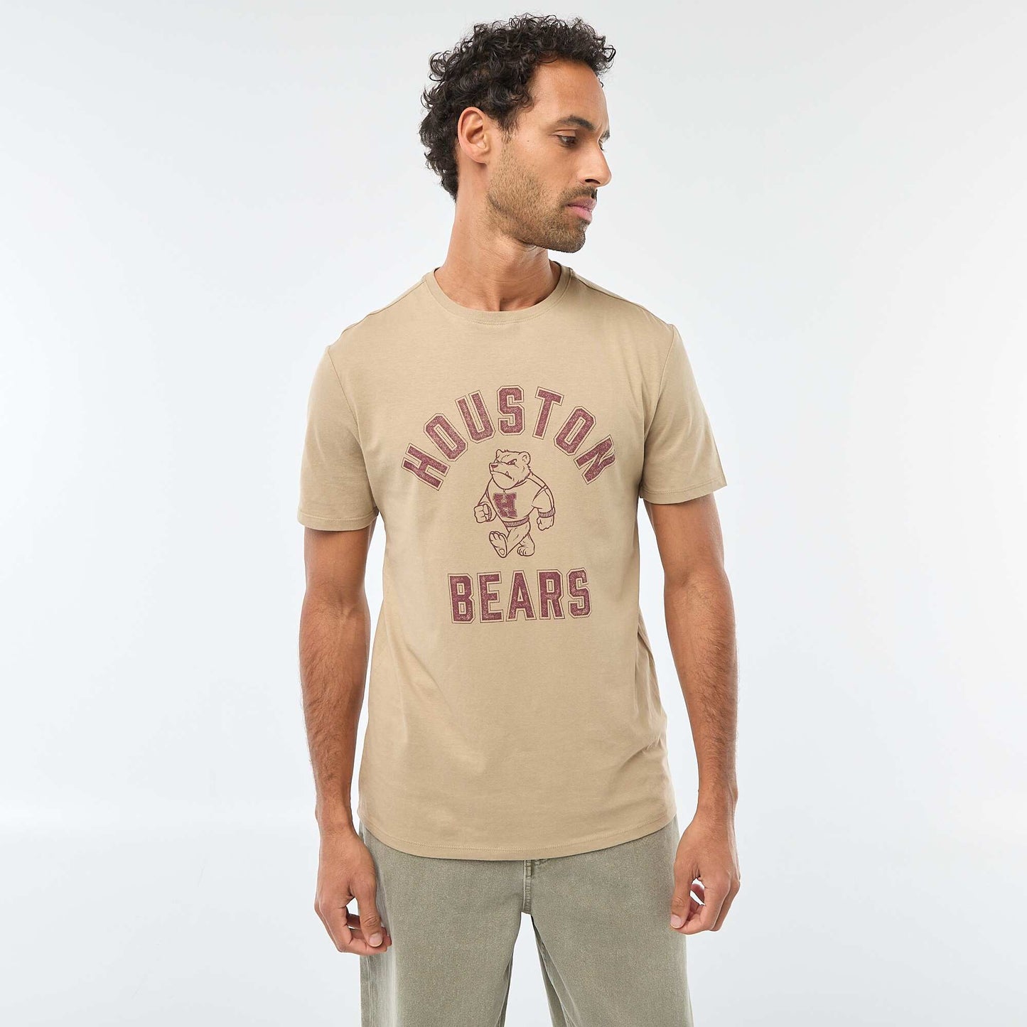 T-shirt à col rond et manches courtes imprimé BEIGE