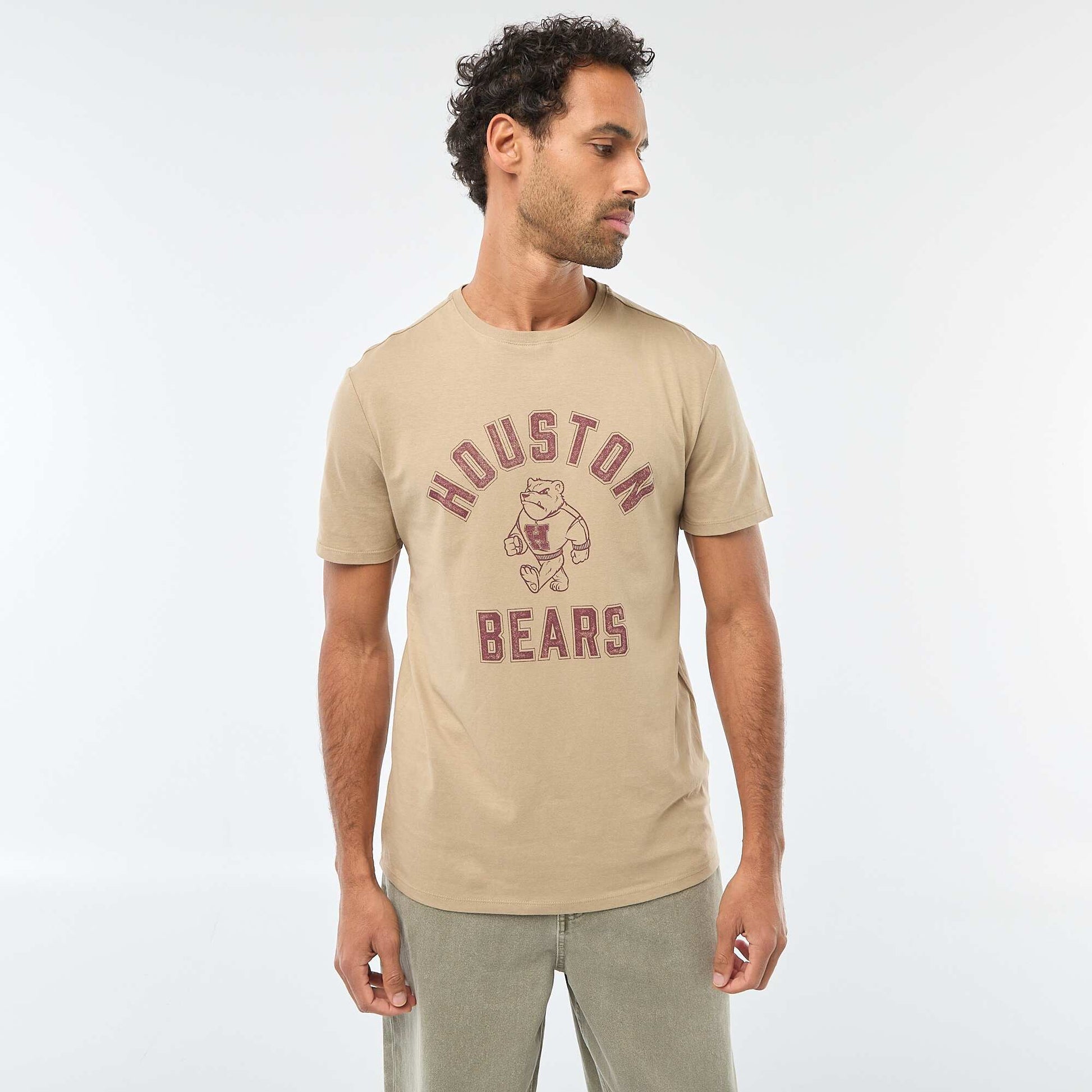 T-shirt à col rond et manches courtes imprimé BEIGE