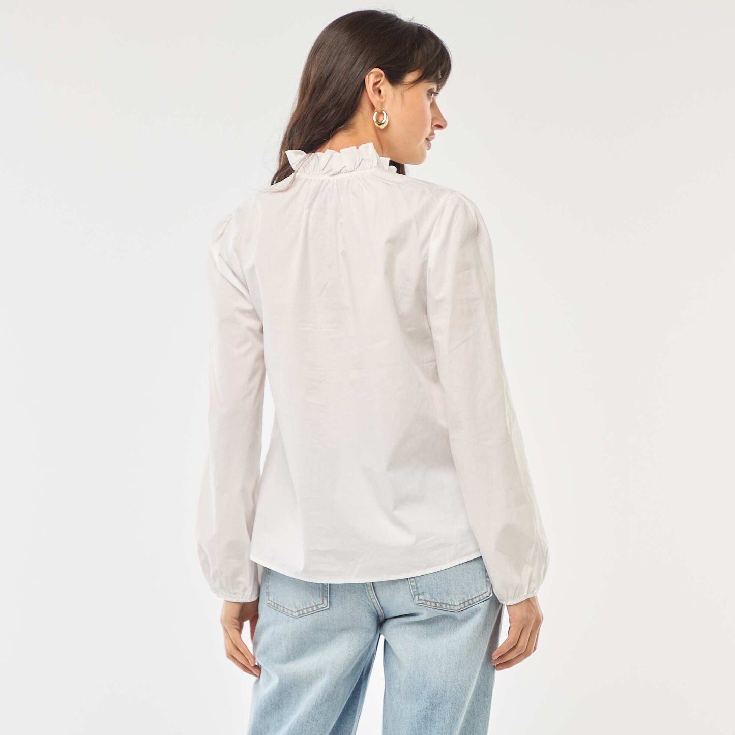 Blouse avec volants au col et à l'ouverture BLANC