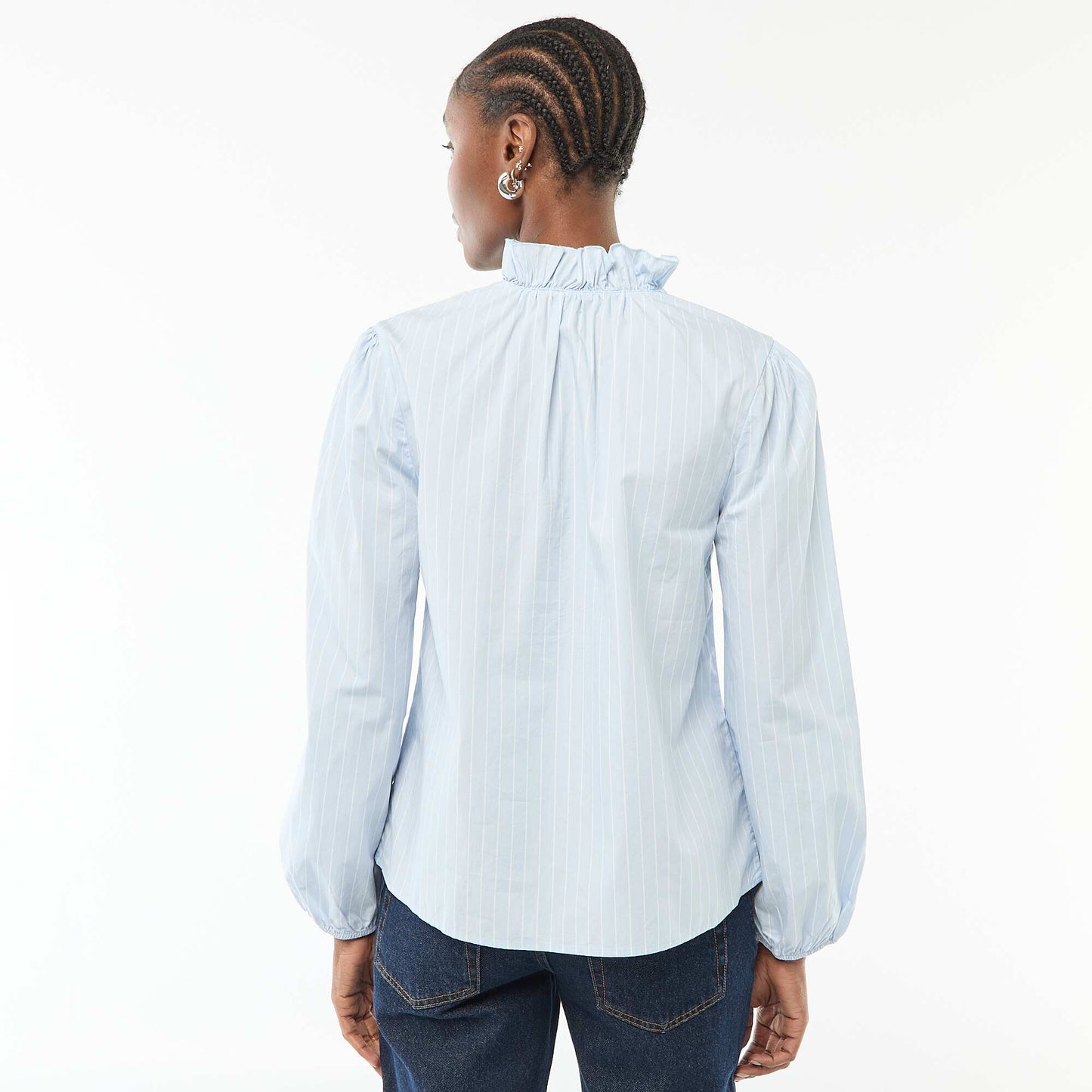 Blouse avec volants au col et à l'ouverture BLEU