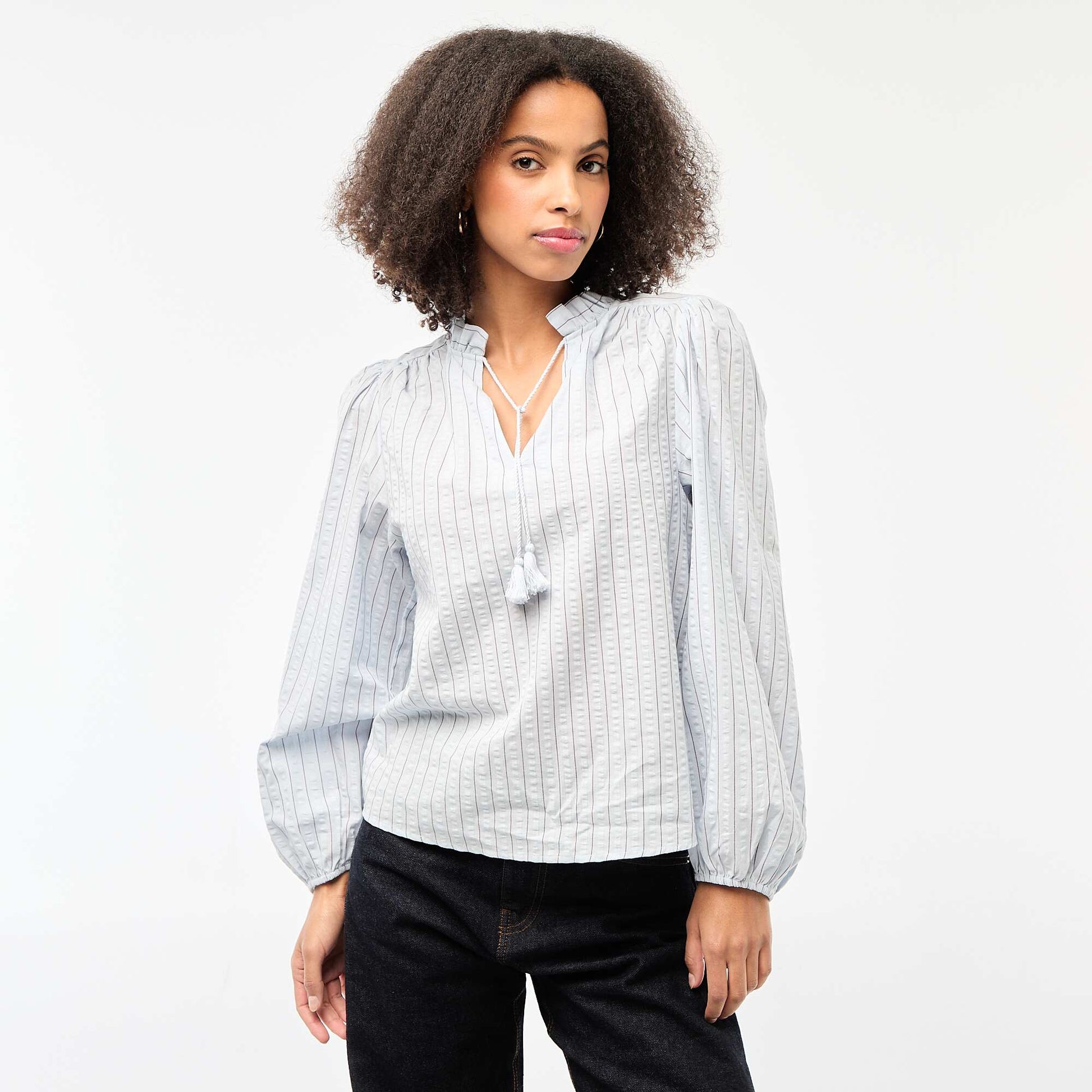 Blouse manches longues à carreaux BLEU