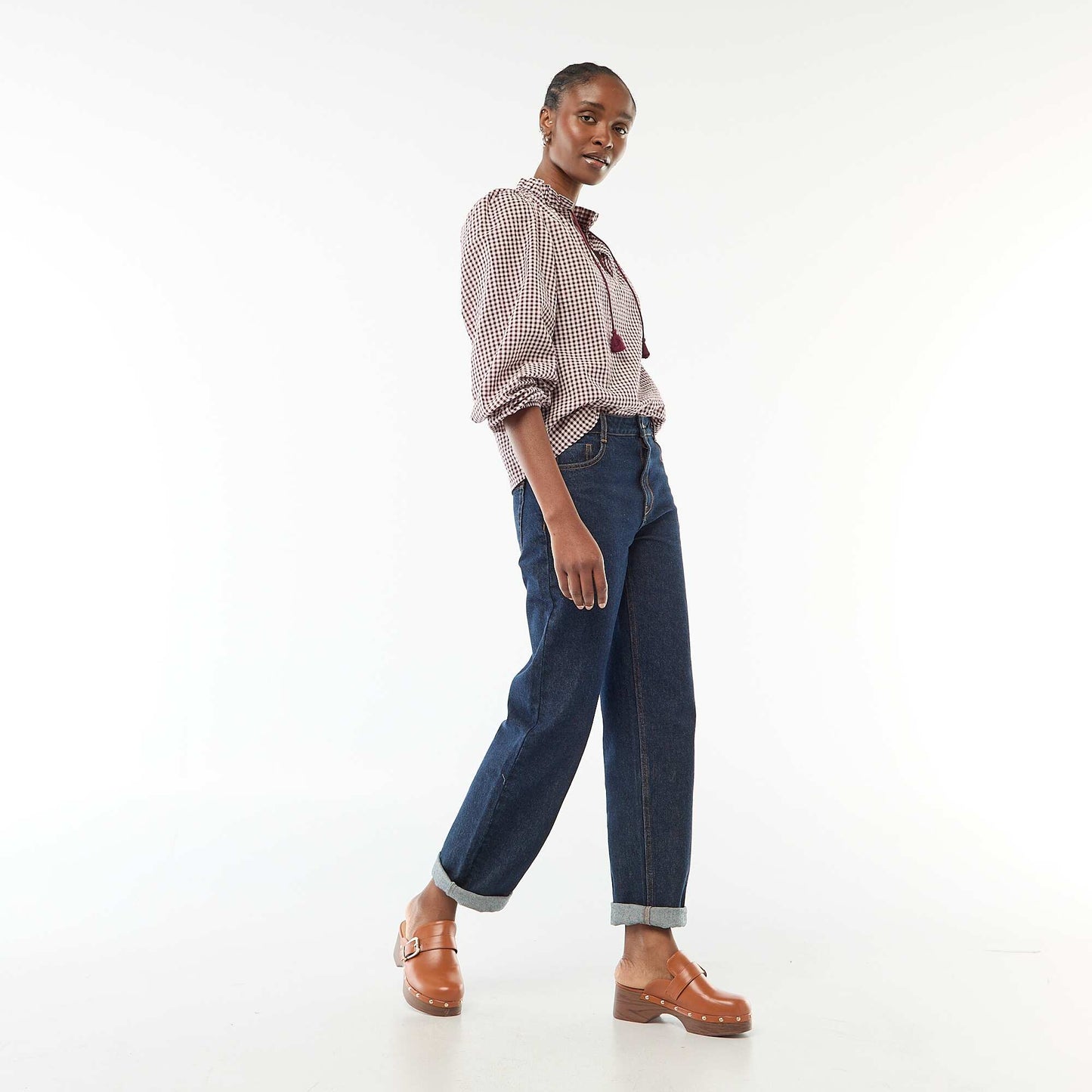 Blouse manches longues à carreaux ROSE