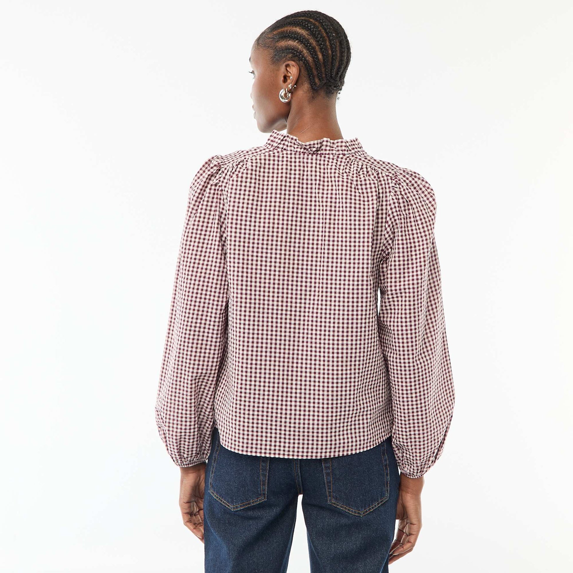 Blouse manches longues à carreaux ROSE