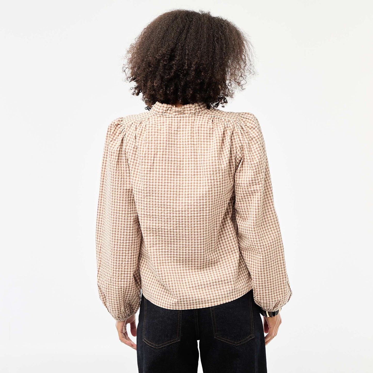 Blouse manches longues à carreaux BEIGE