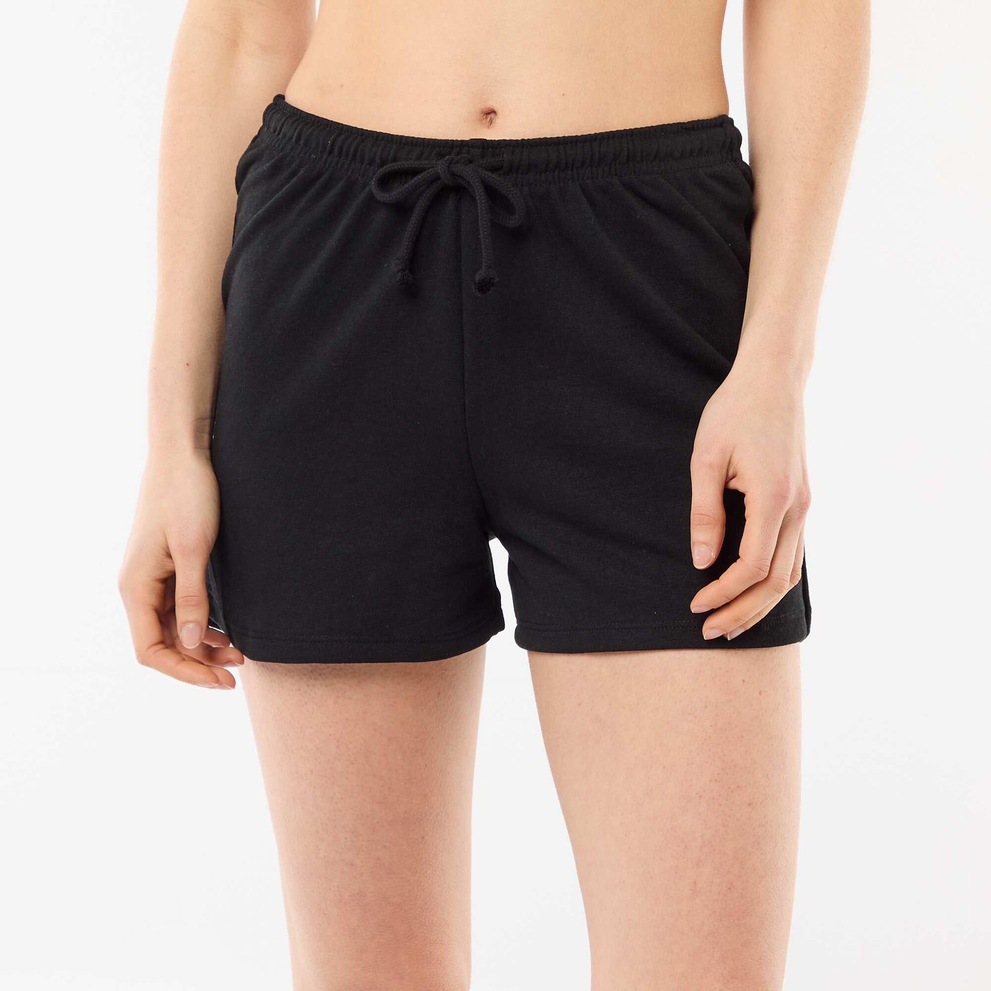 Short court en coton uni avec lien NOIR