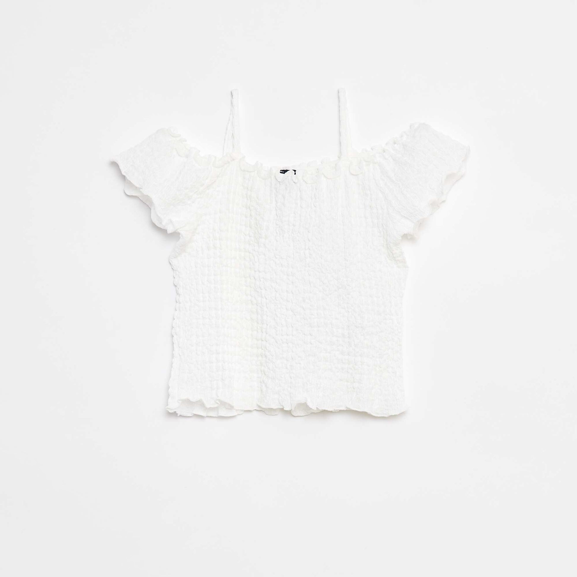 Top en maille gaufrée BLANC