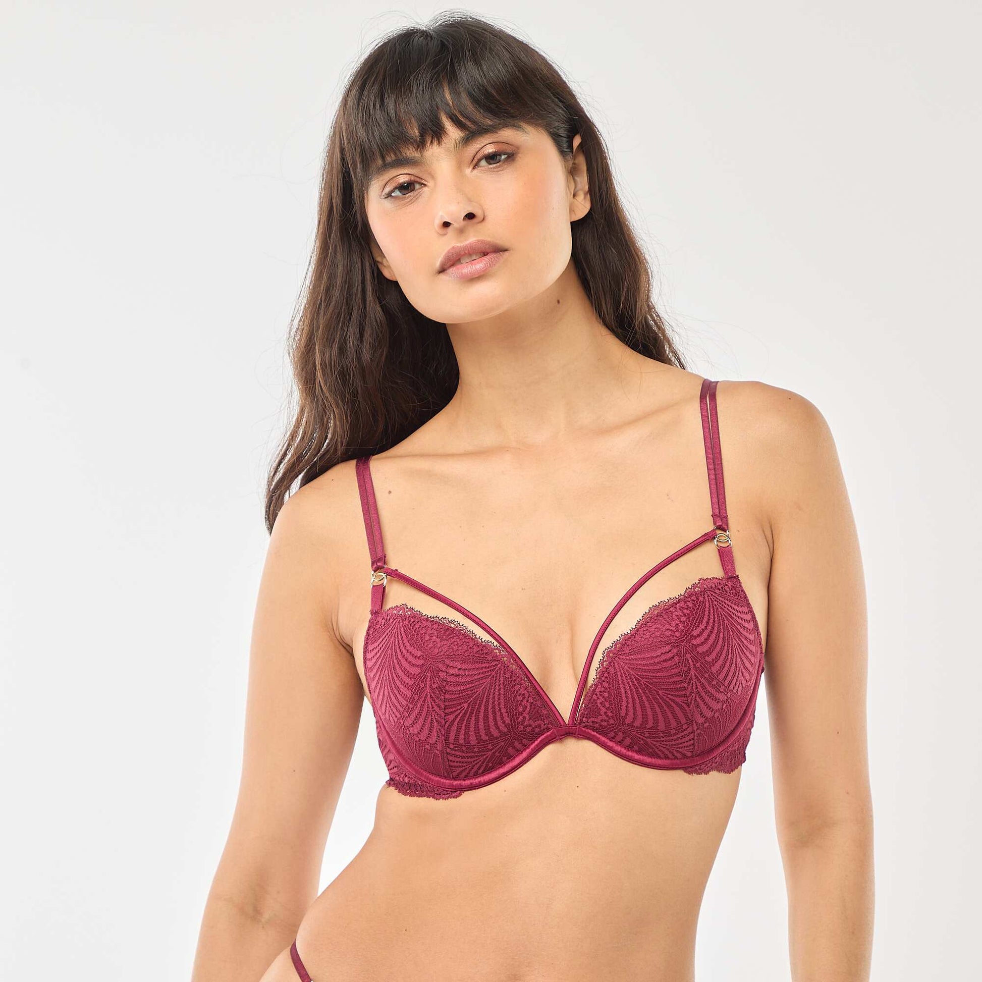 Soutien-gorge push up en dentelle feuillage BORDEAUX