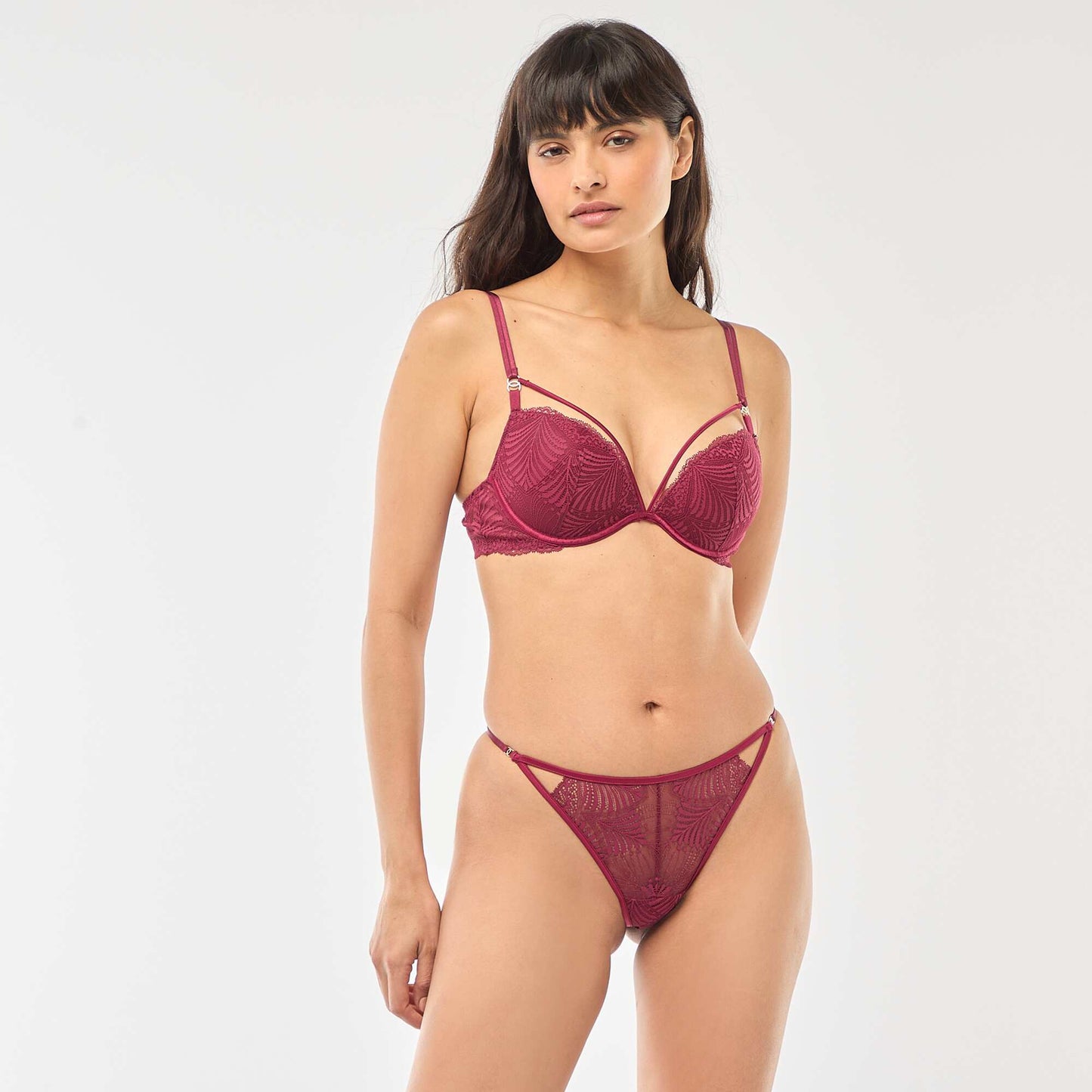 Soutien-gorge push up en dentelle feuillage BORDEAUX