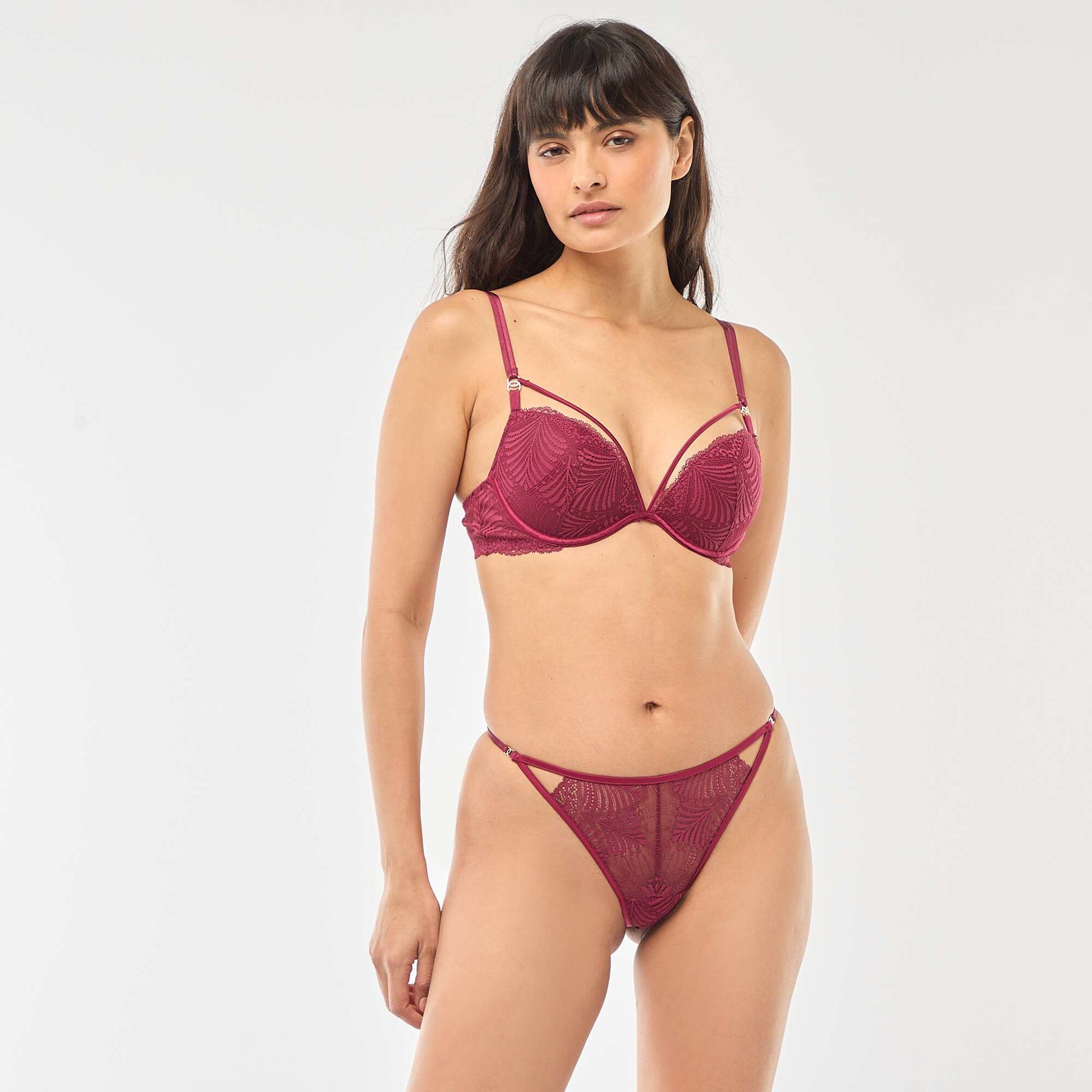Soutien-gorge push up en dentelle feuillage BORDEAUX