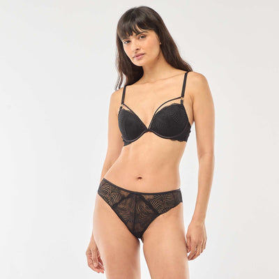 Culotte en dentelle feuillage transparente NOIR