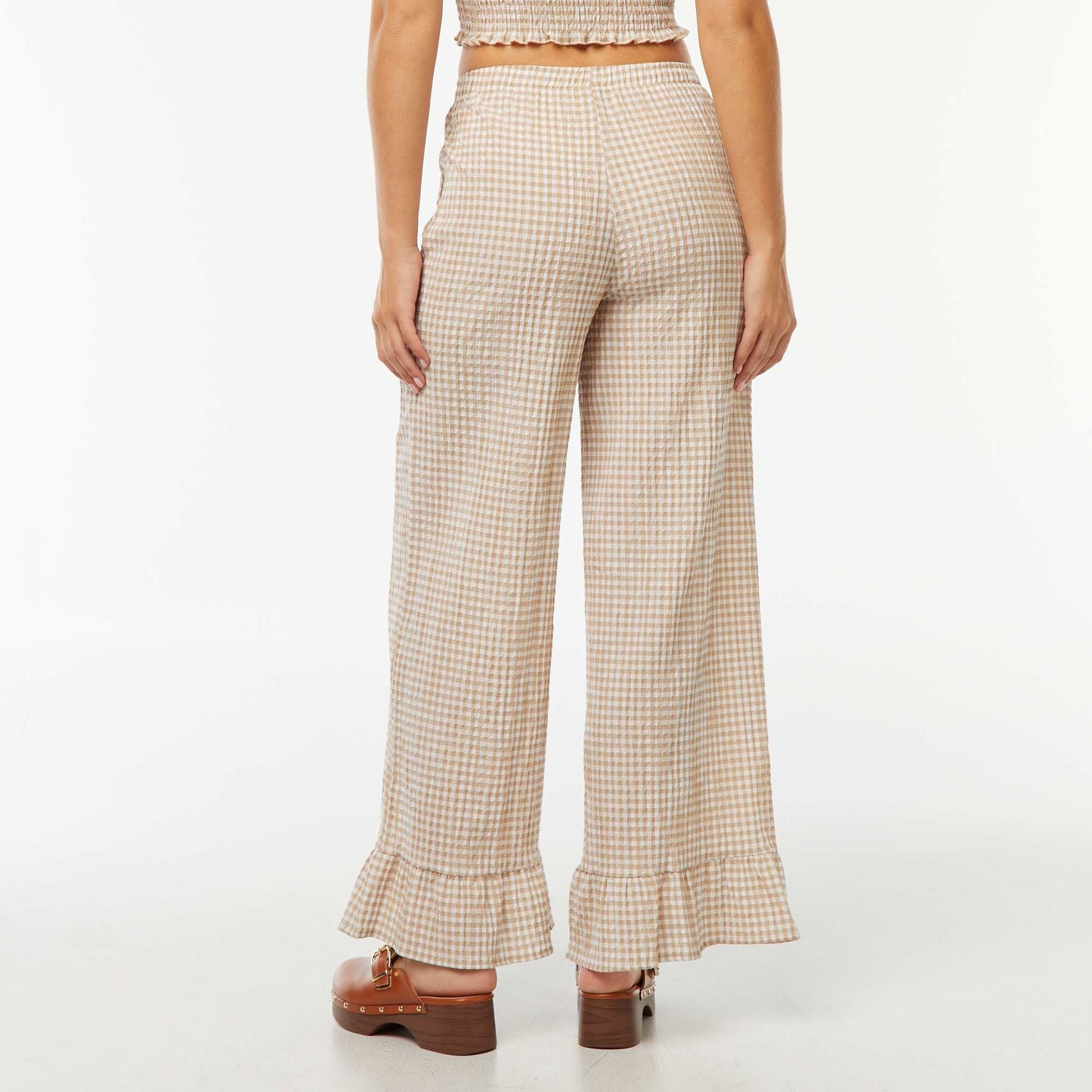 Pantalon large vichy volanté BEIGE