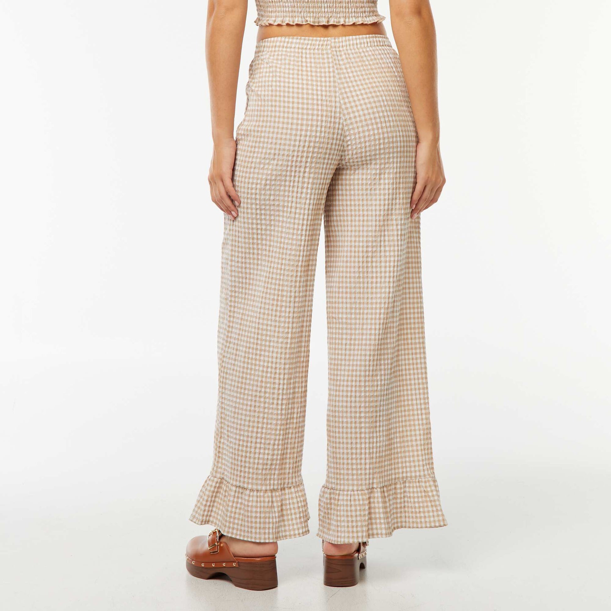 Pantalon large vichy volanté BEIGE