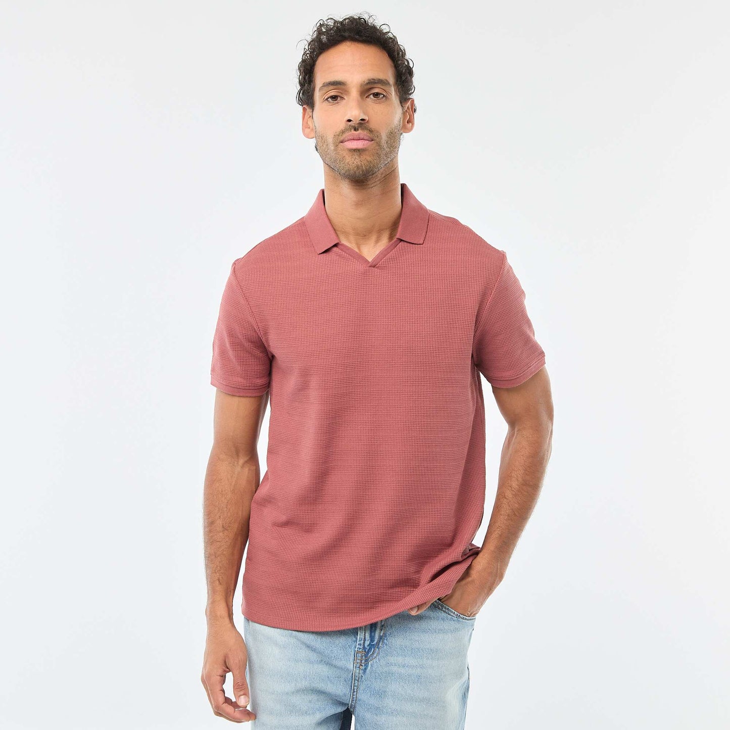 Polo en piqué de coton à manches courtes ROUGE