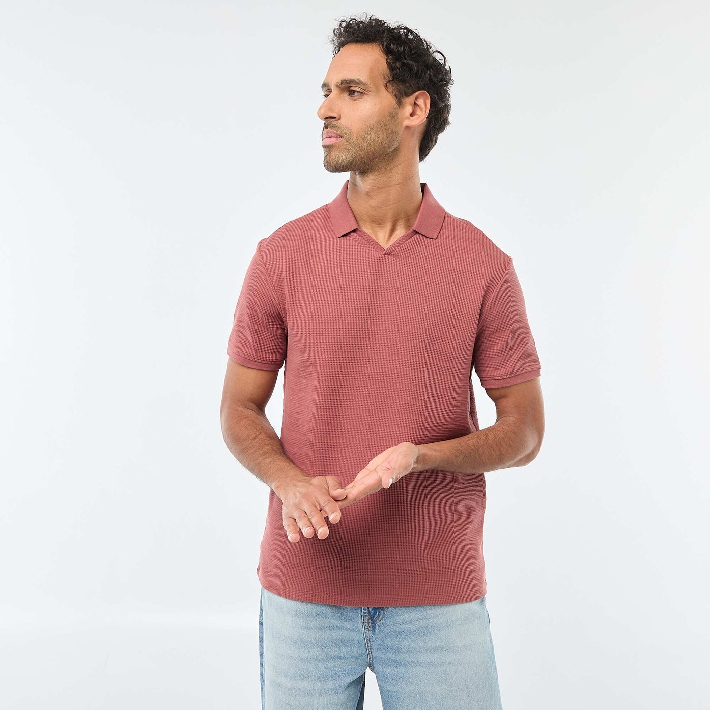 Polo en piqué de coton à manches courtes ROUGE