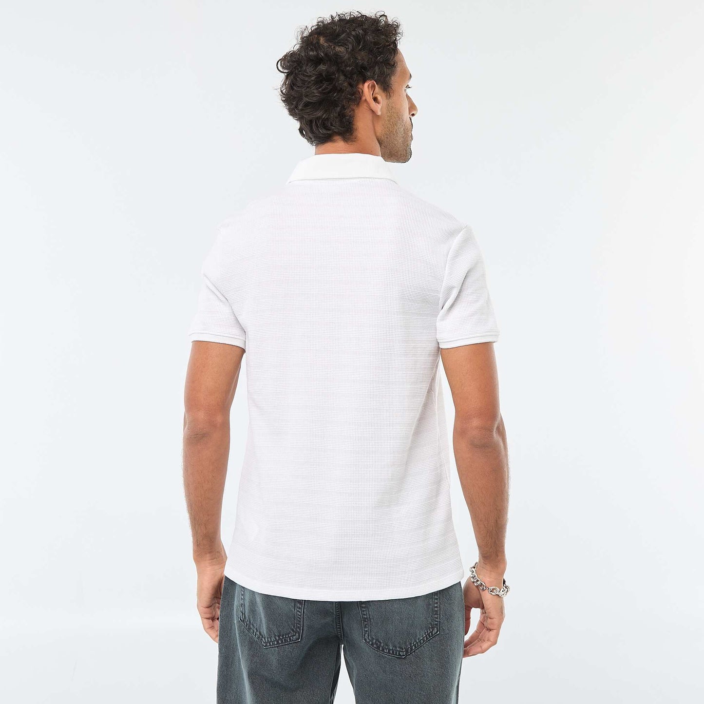 Polo en piqué de coton à manches courtes BLANC