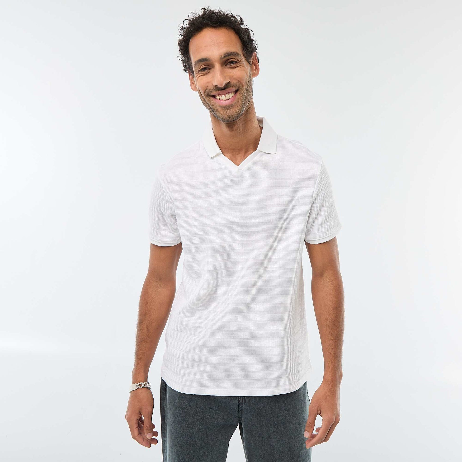 Polo en piqué de coton à manches courtes BLANC