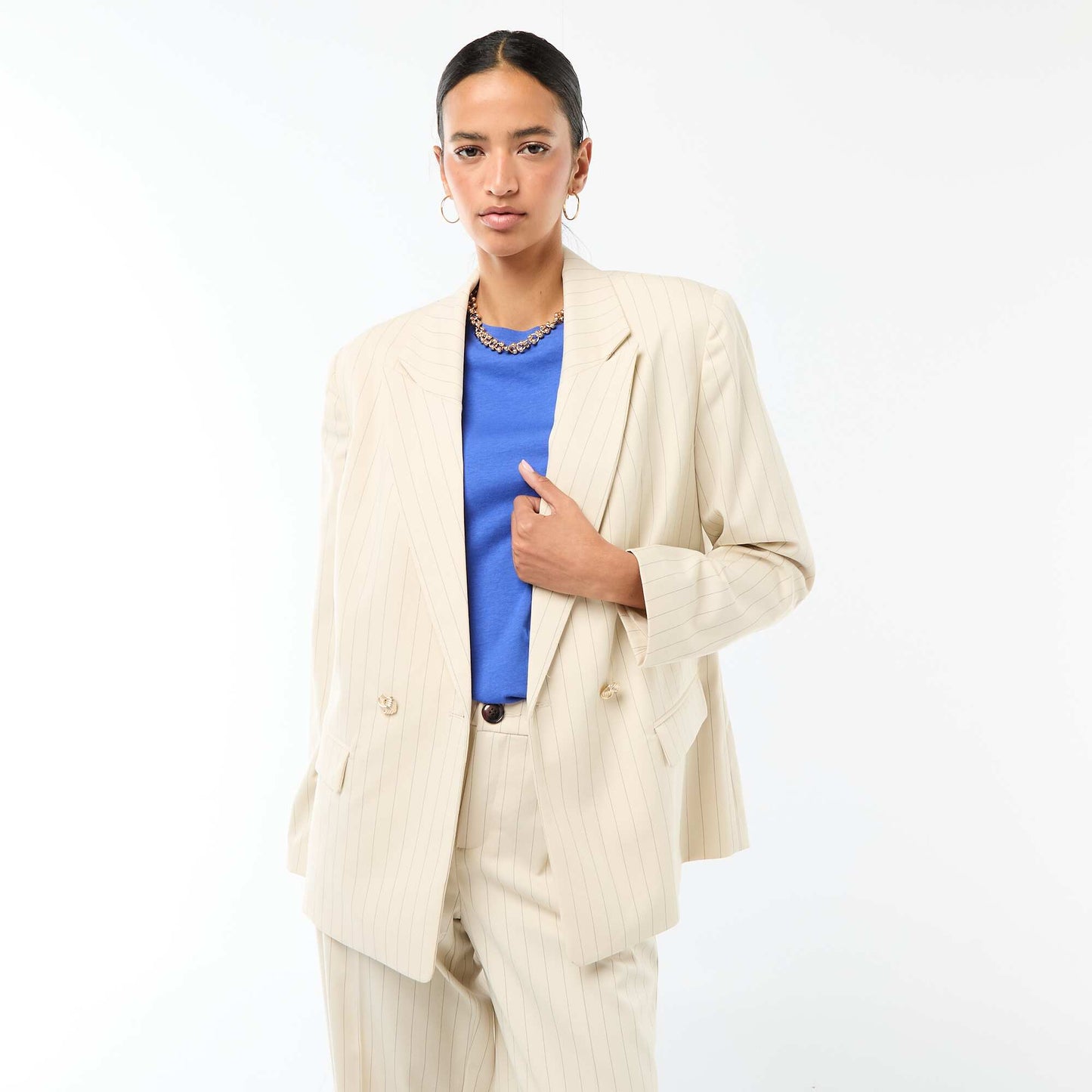 Veste de tailleur avec ouverture double boutonnage BEIGE