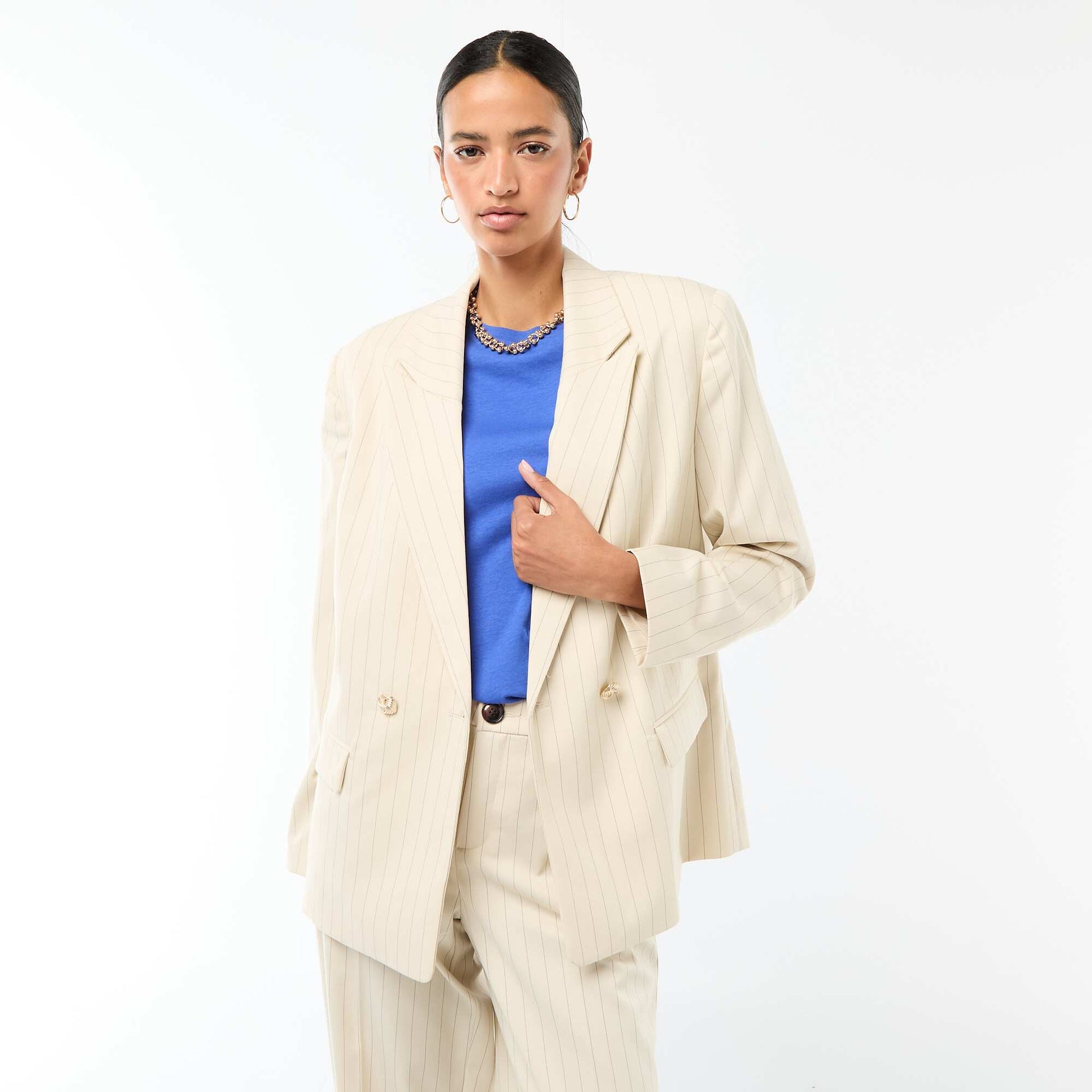 Veste de tailleur avec ouverture double boutonnage BEIGE