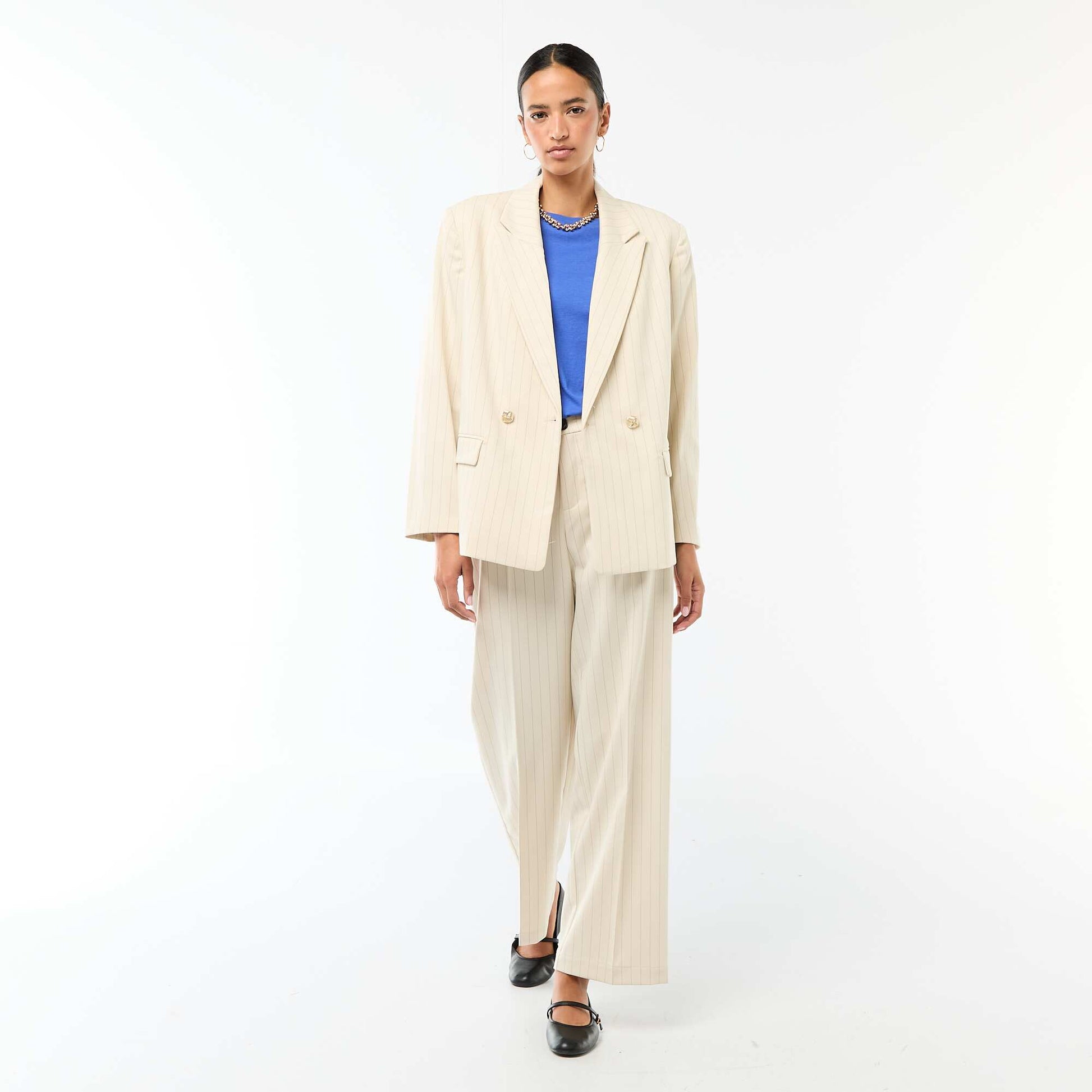 Veste de tailleur avec ouverture double boutonnage BEIGE