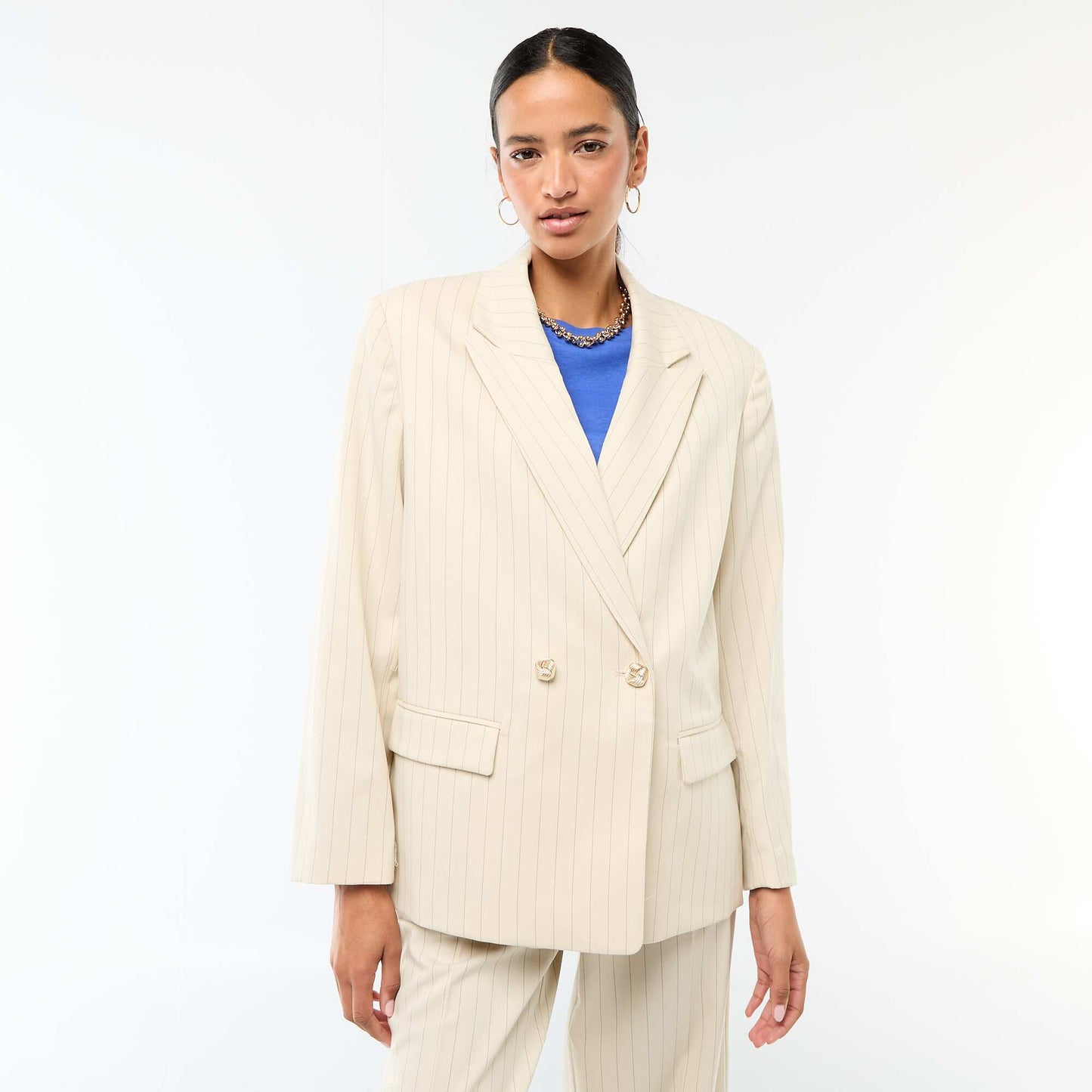 Veste de tailleur avec ouverture double boutonnage BEIGE