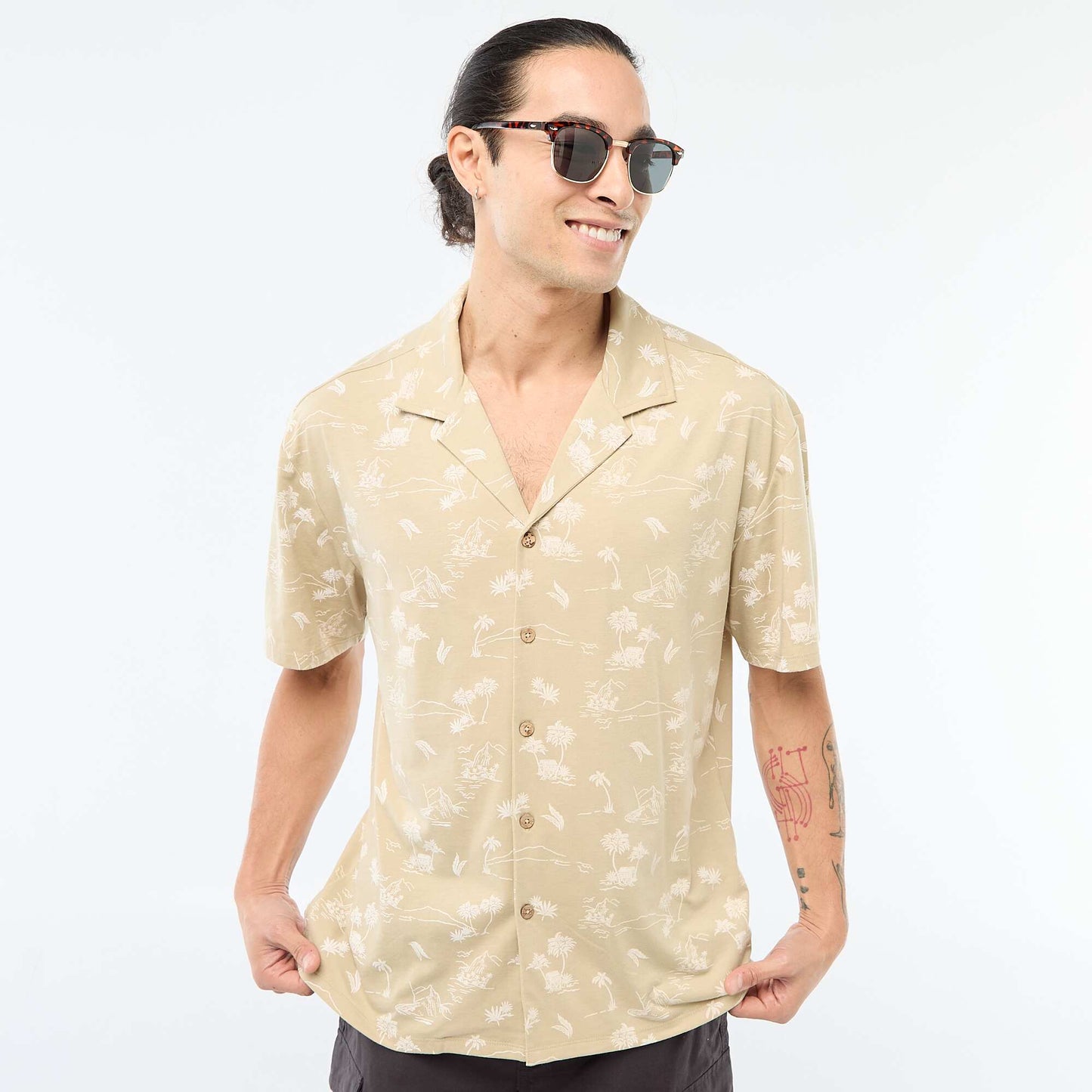 Chemise à manches courtes à motif BEIGE