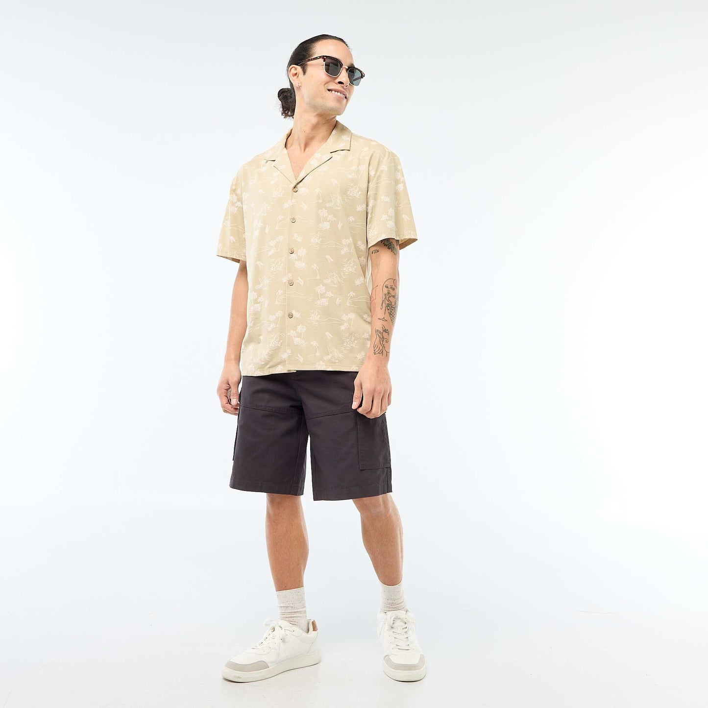 Chemise à manches courtes à motif BEIGE