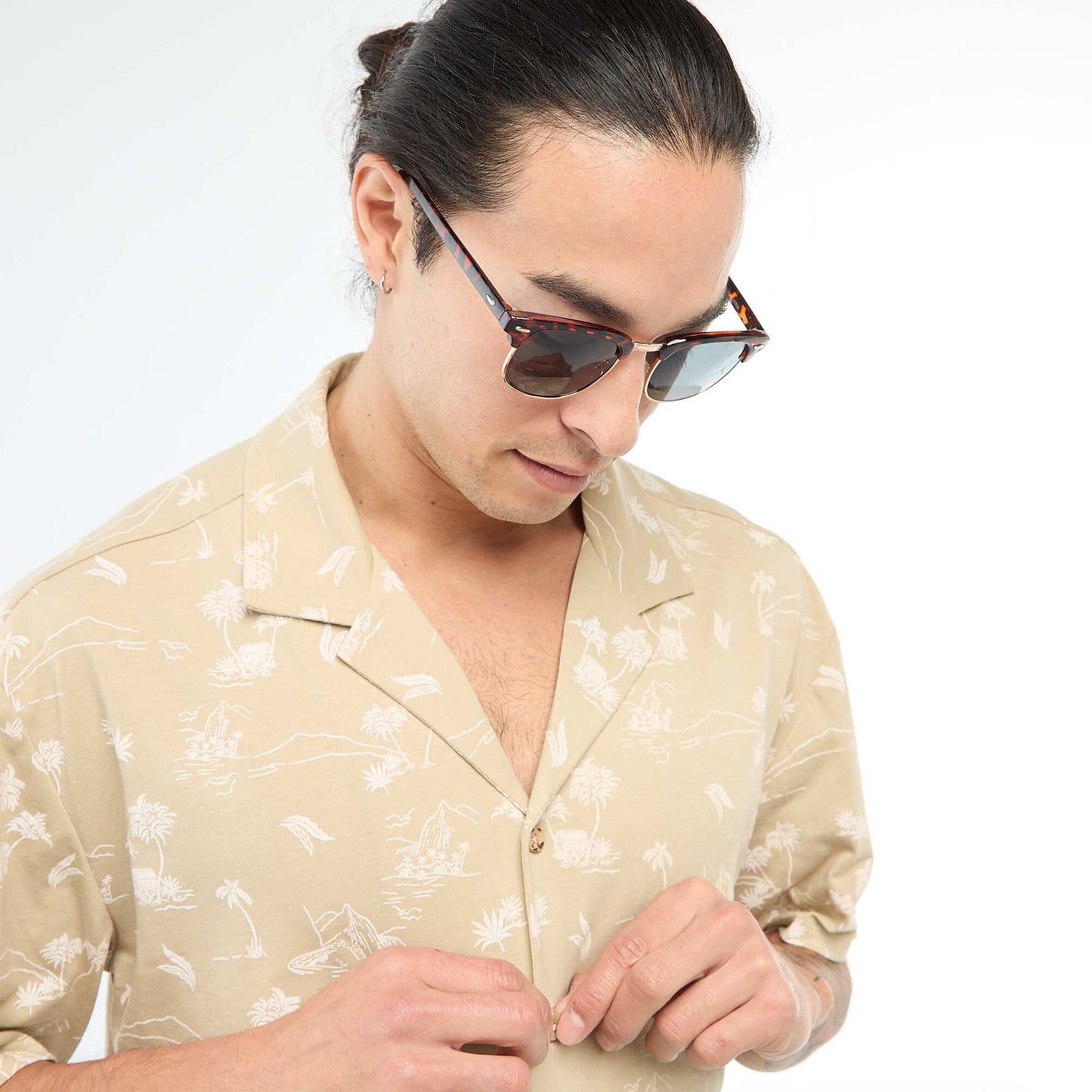 Chemise à manches courtes à motif BEIGE