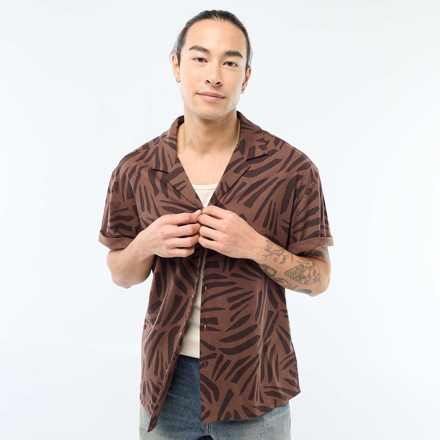 Chemise à manches courtes à motif MARRON