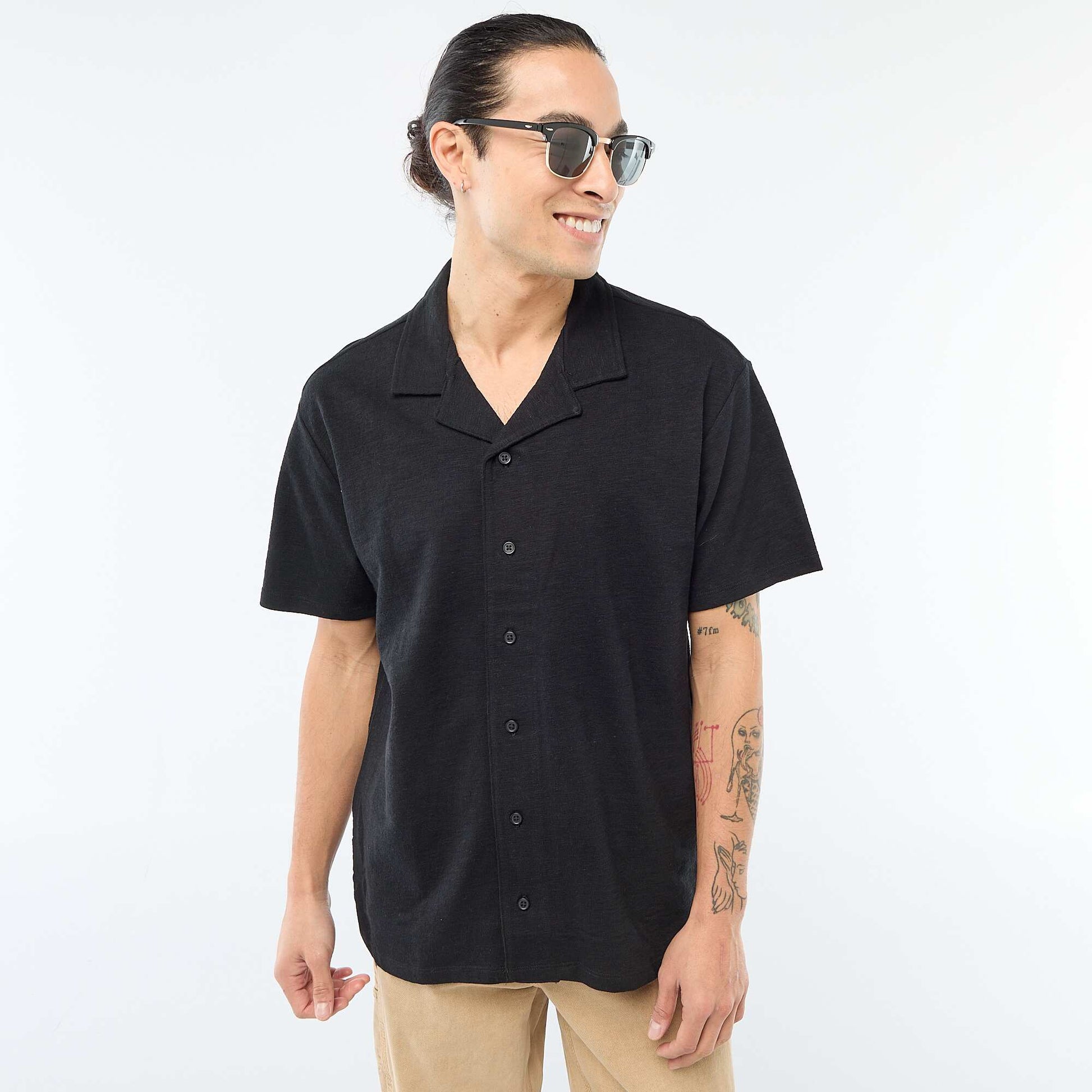 Chemise à manches courtes en maille NOIR
