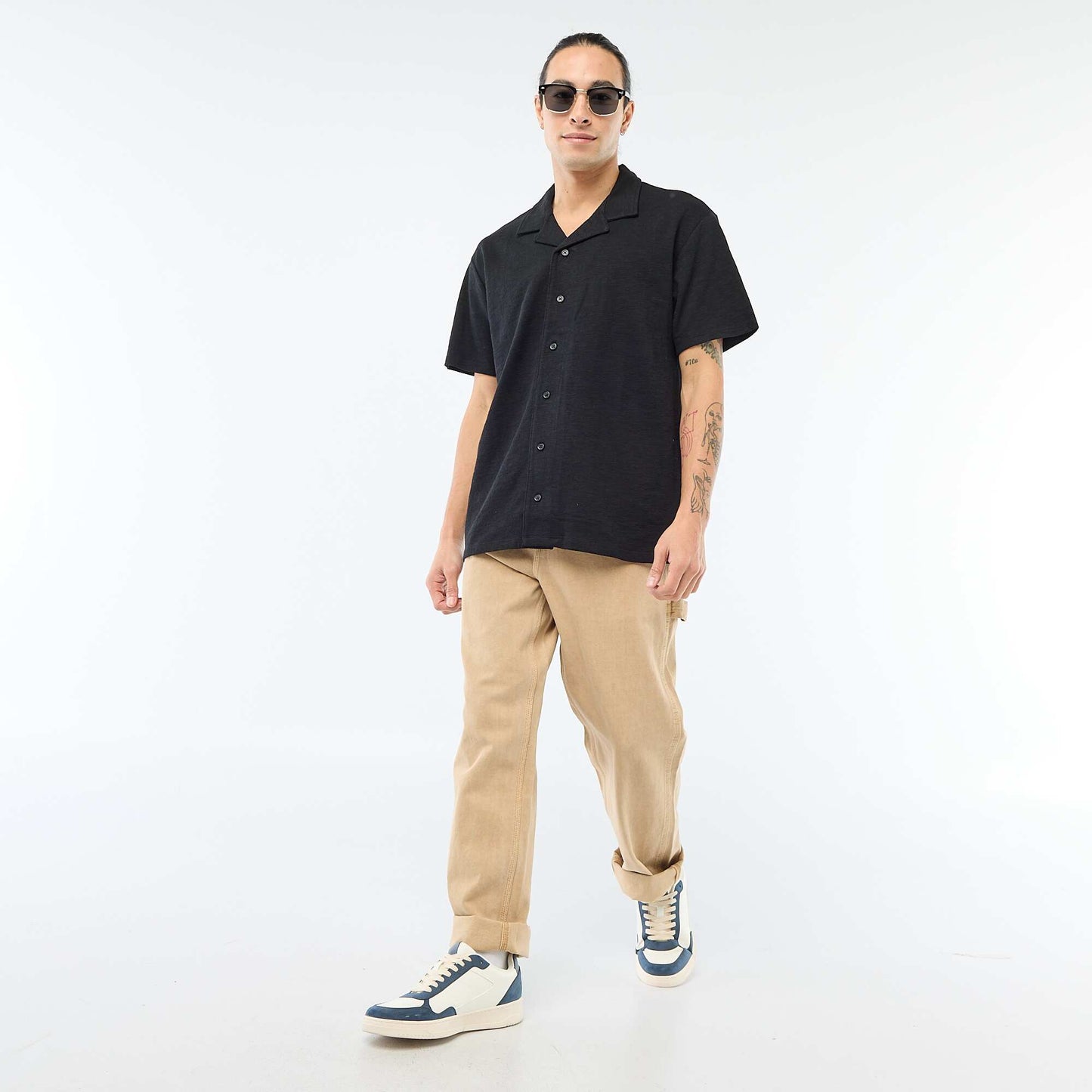 Chemise à manches courtes en maille NOIR