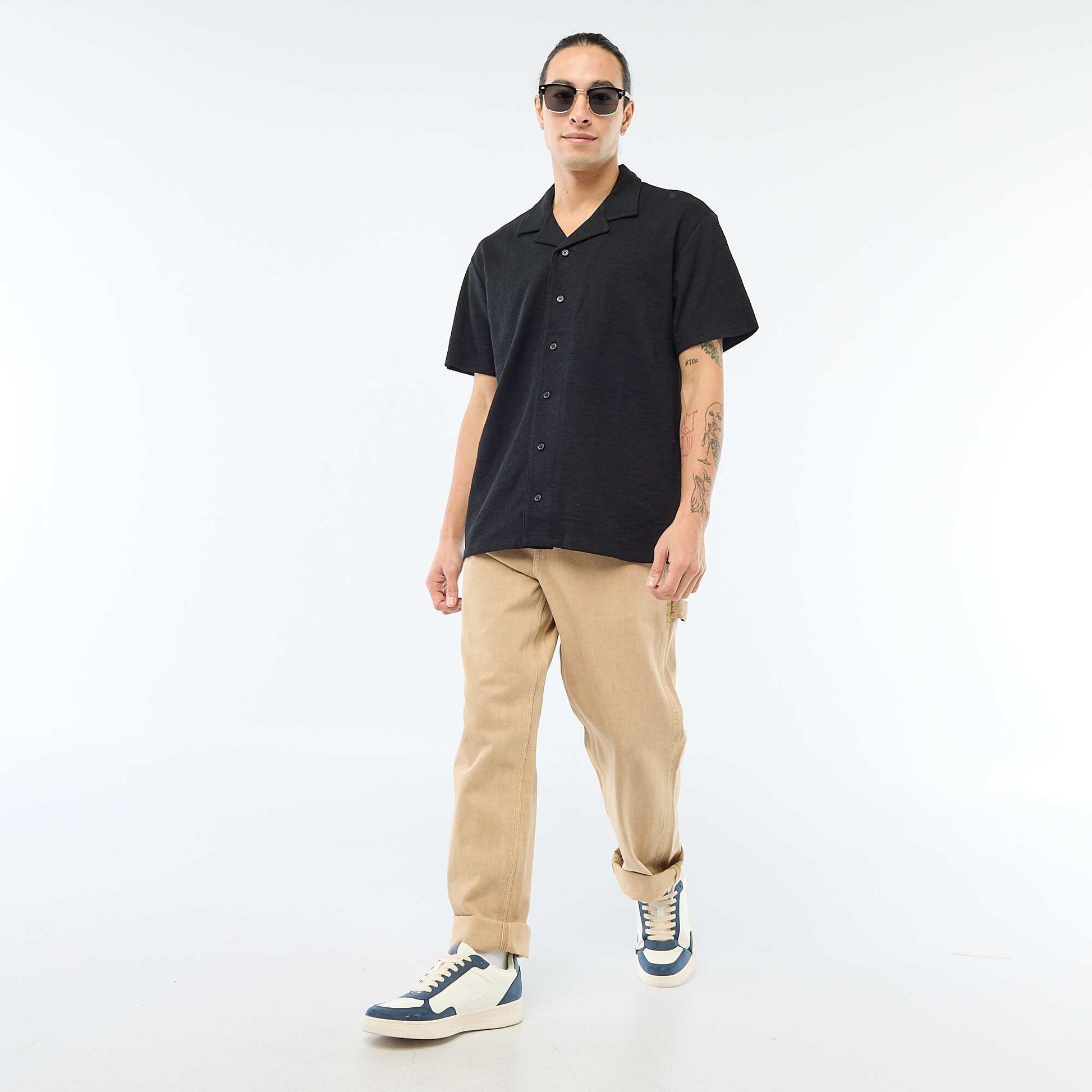 Chemise à manches courtes en maille NOIR