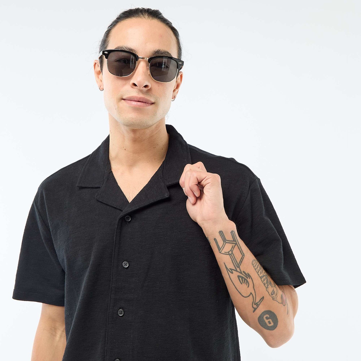 Chemise à manches courtes en maille NOIR