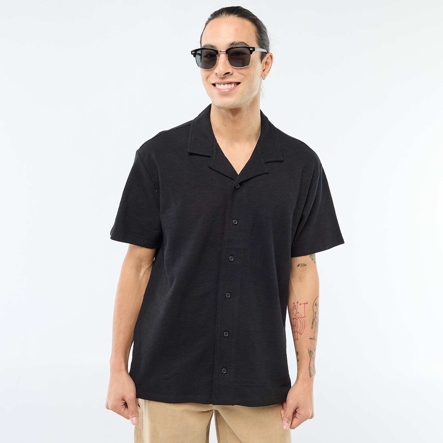 Chemise à manches courtes en maille NOIR