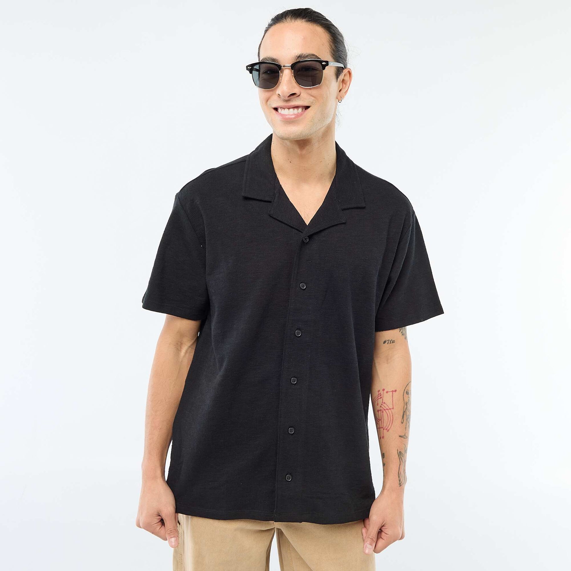 Chemise à manches courtes en maille NOIR