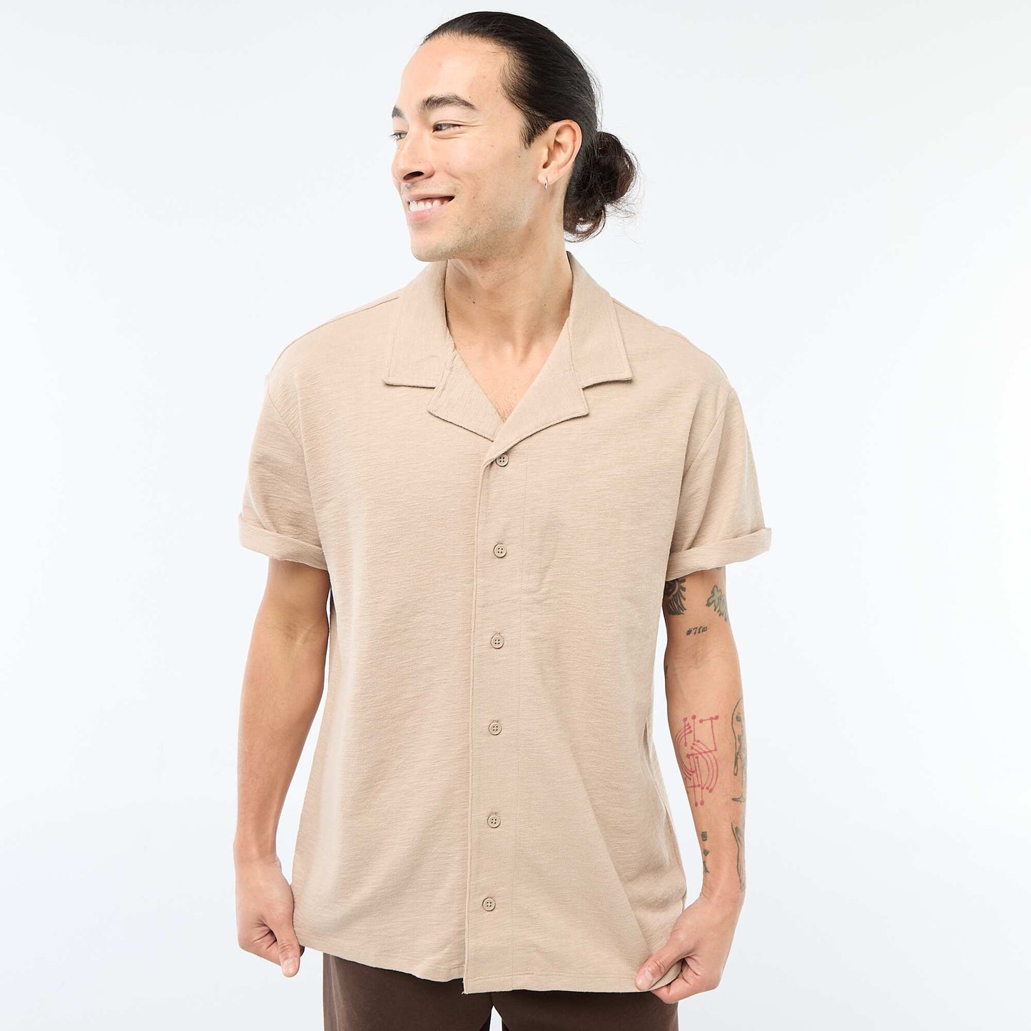 Chemise à manches courtes en maille BEIGE
