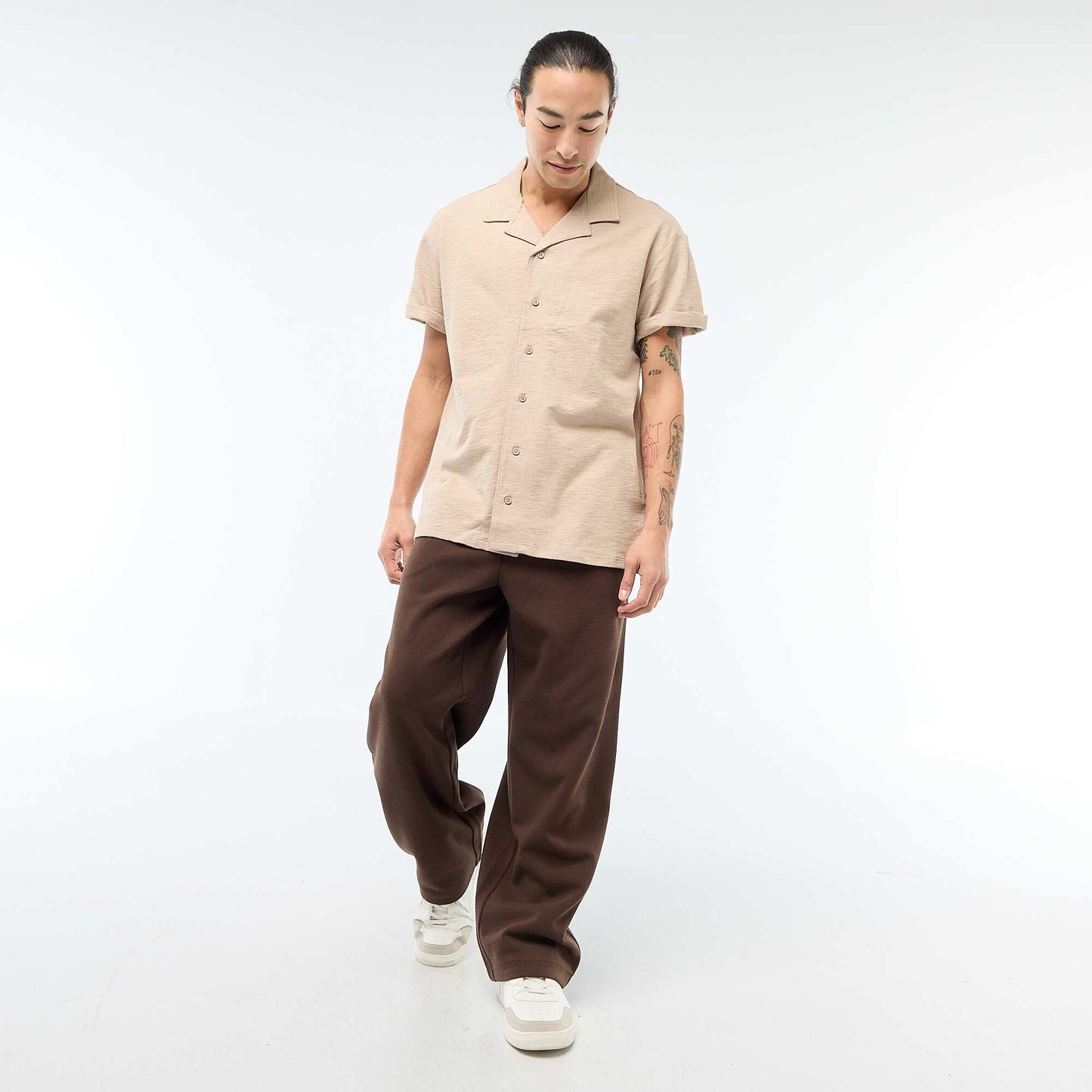 Chemise à manches courtes en maille BEIGE